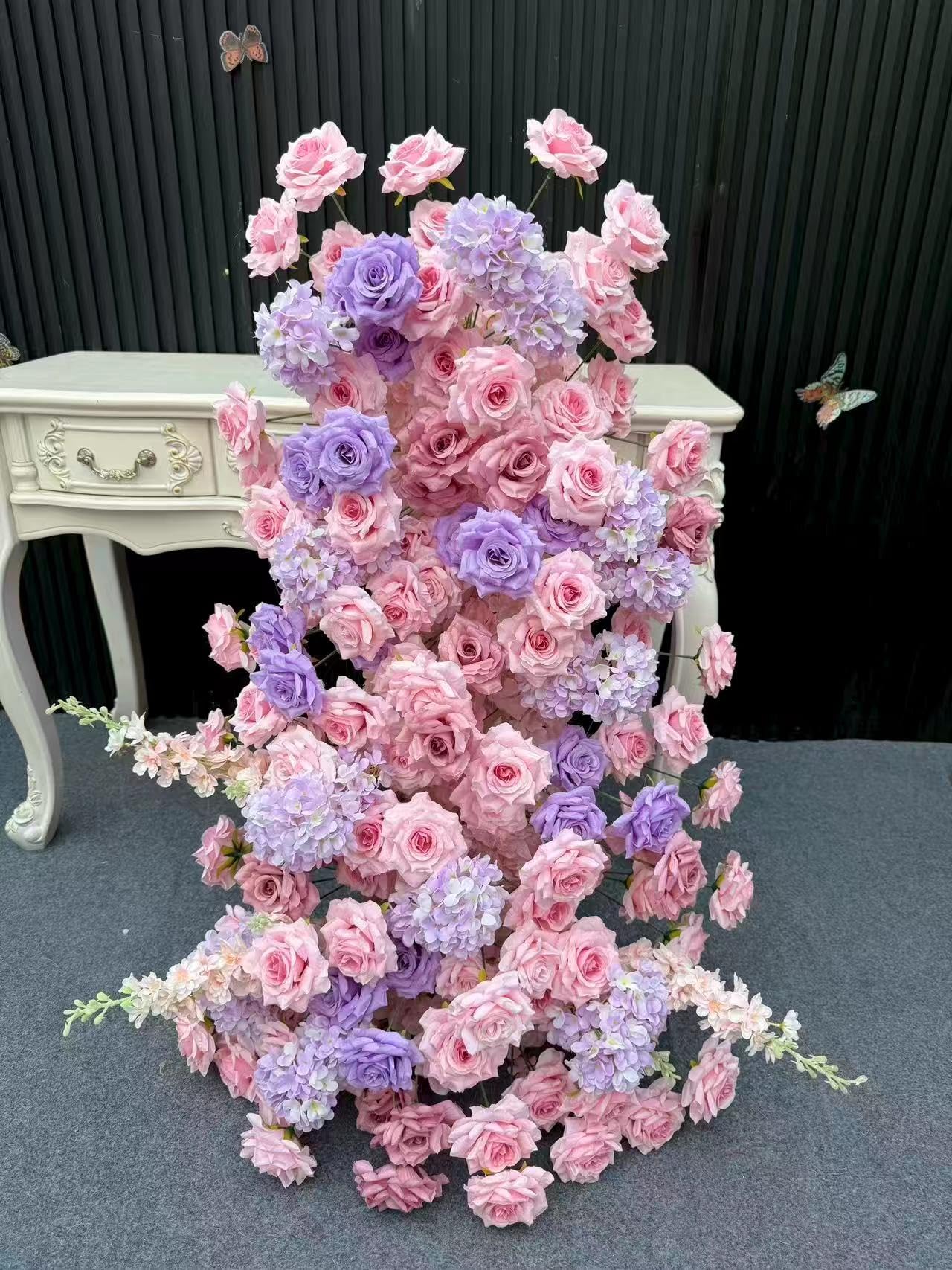 Lucky Flower Purple Roses Orchids Hydrangeas 5D Flower Arrangement Decor Wedding Backdrop Arch Kt Board Floral Row Party Window Display Props (Purple)