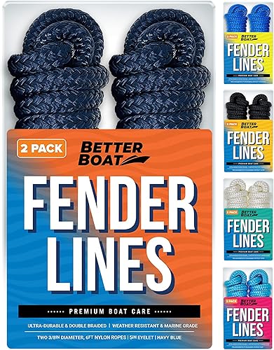 Miniatura 7 de Líneas para guardabarros de barco, cuerda de nailon trenzado doble de 3/8 pulgadas, 6 pies con bucle, paquete de 2, azul real, para boya, amarre