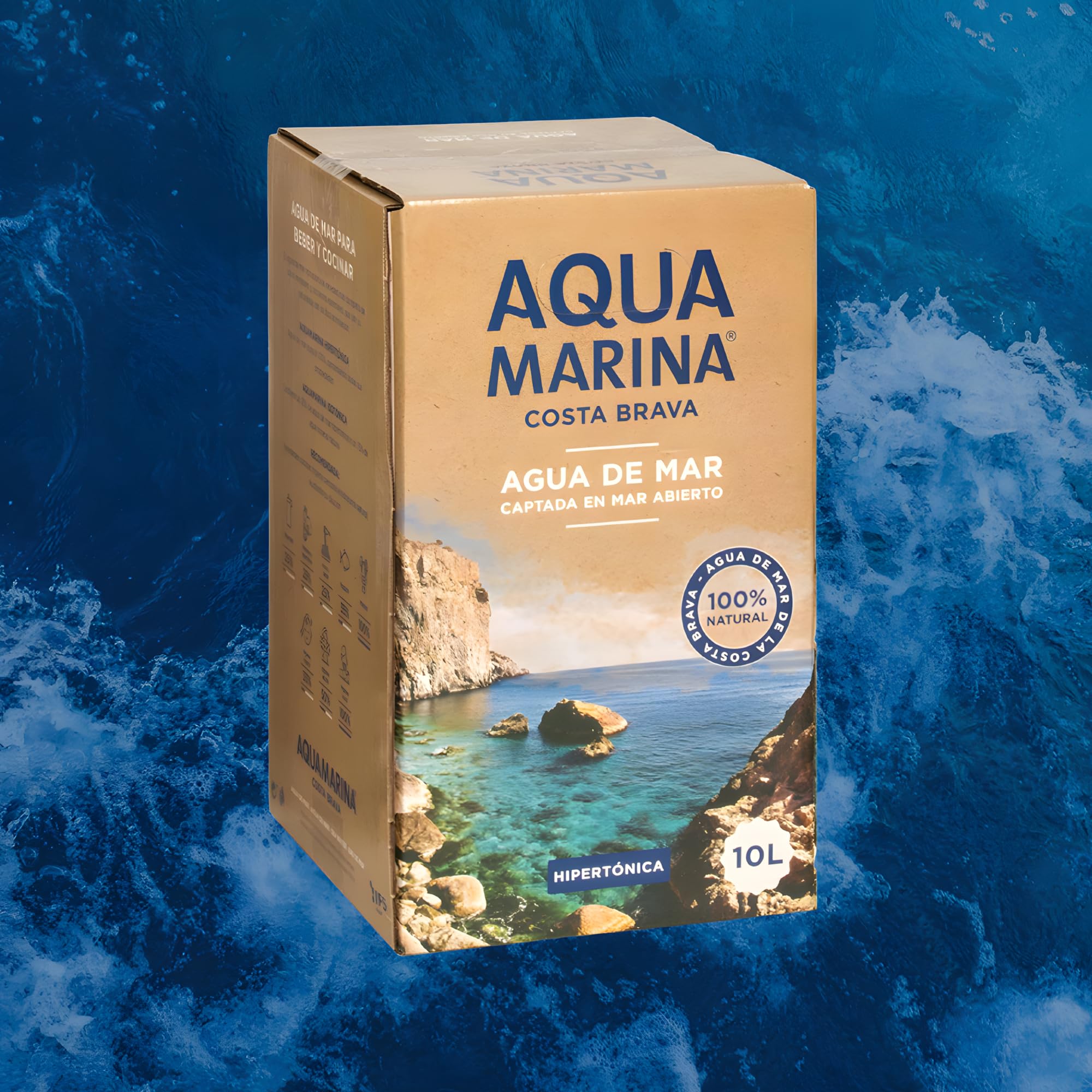 AQUAMARINA Costa Brava - Agua de Mar Hipertónica 10L | 100% Natural | Minerales Esenciales para Hidratación, Cocina Mediterránea y Bienestar Deportivo (3 Bag in Box 10 Litros)