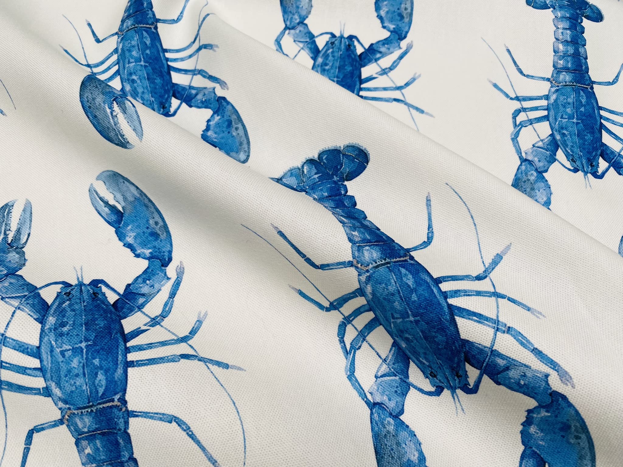 Blue Lobster Print Fabric Curtains Upholstery Dress Material Nautical Marine - 140cm Wide White Canvas (2) - Image 3