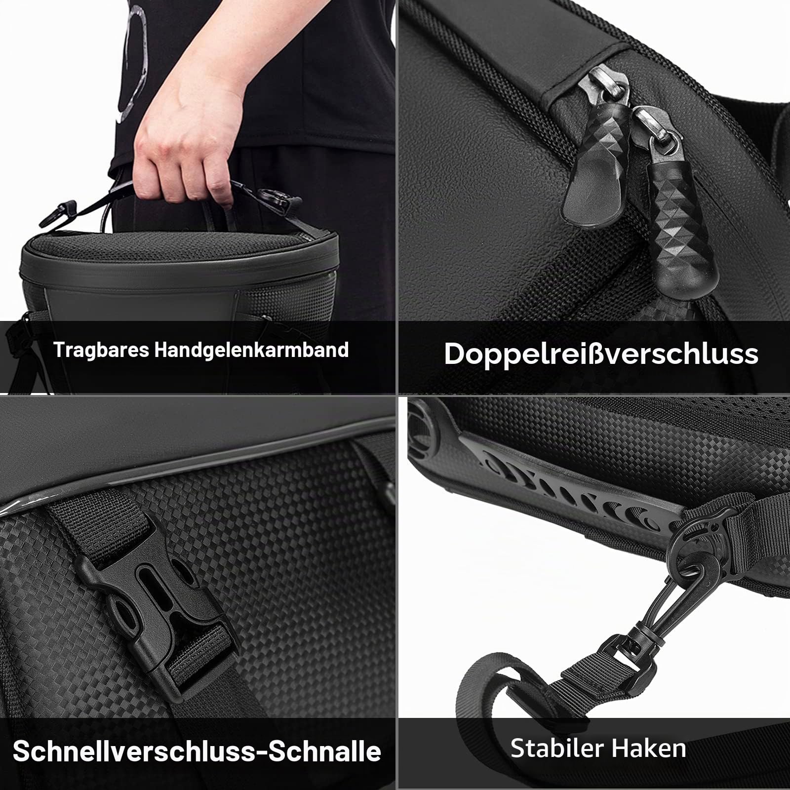MOSISO Motorrad Hecktasche wasserdichte Polyester Satteltasche 10L Tankrucksack mit Schultergurt Schwarz