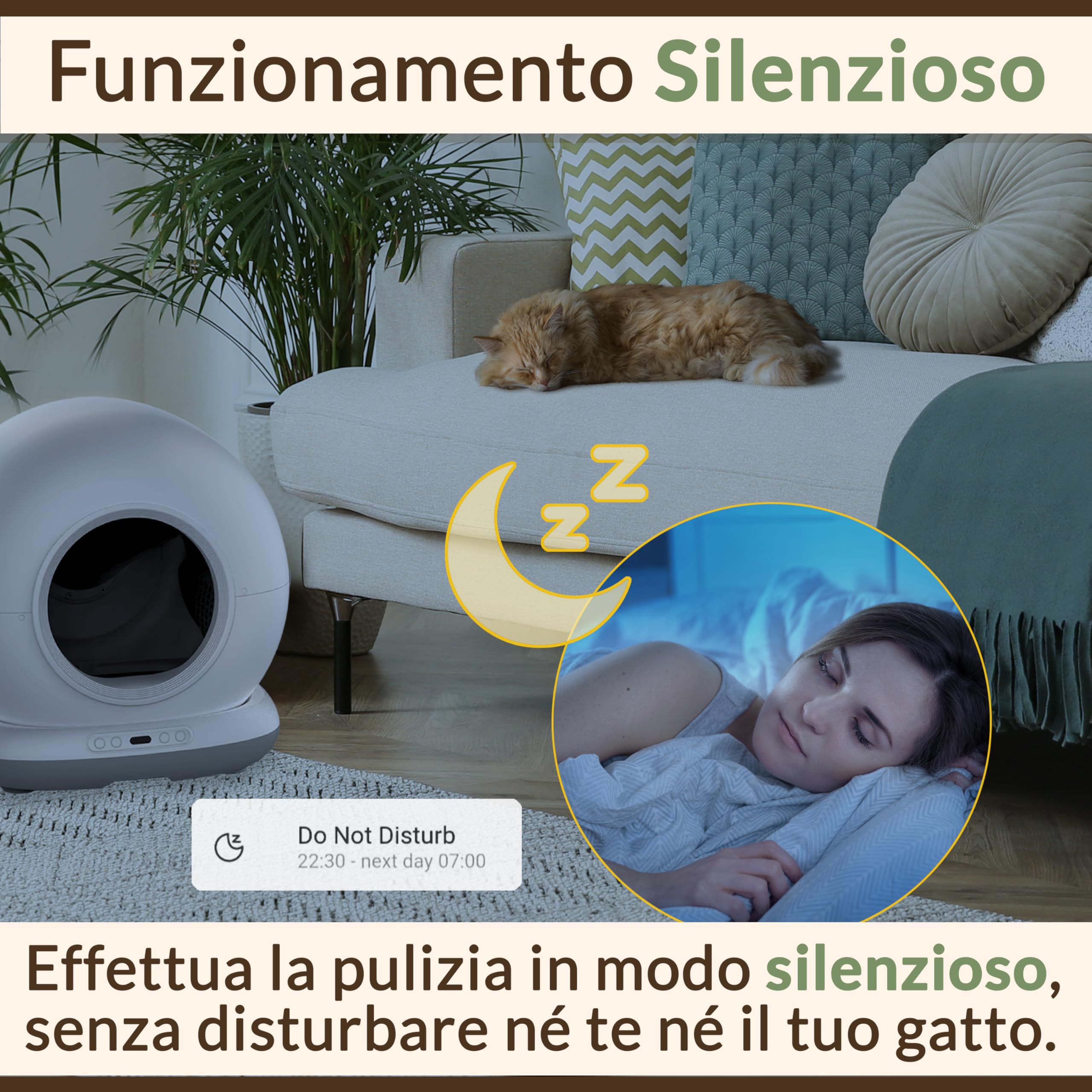 Lettiera Gatto Autopulente Automatica, Antiodore, Capacità Massima 72L con Monitoraggio App e Deodorante Sostituibile per un Ambiente Fresco e Privo di Odori.