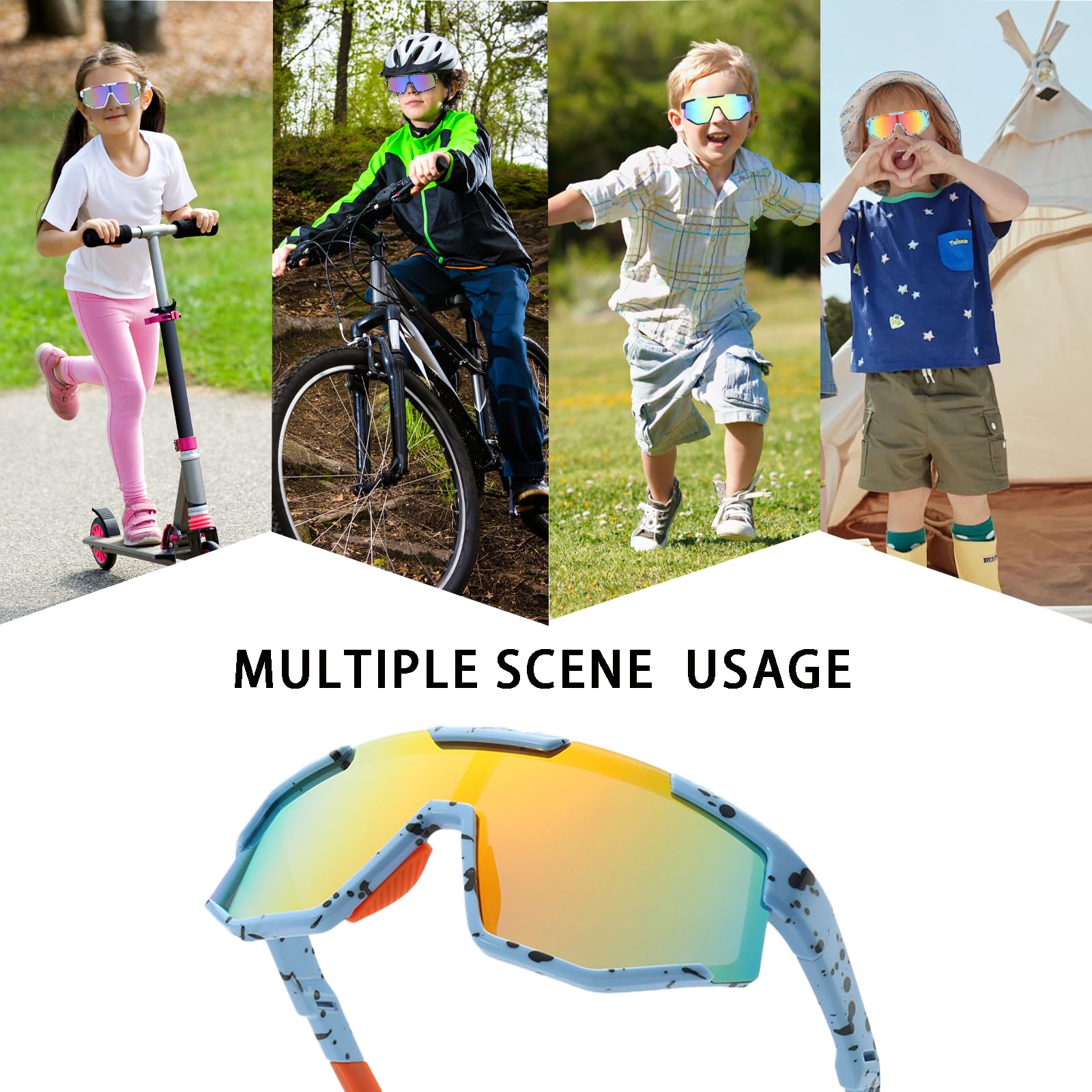 Occhiali Sole Sportivi Polarizzati Occhiali Ciclismo Bambino Protezione UV400 occhiali Bici Bambino 5 ai 16 Anni per Ciclismo Tennis Rugby Corsa Sport All'aperto