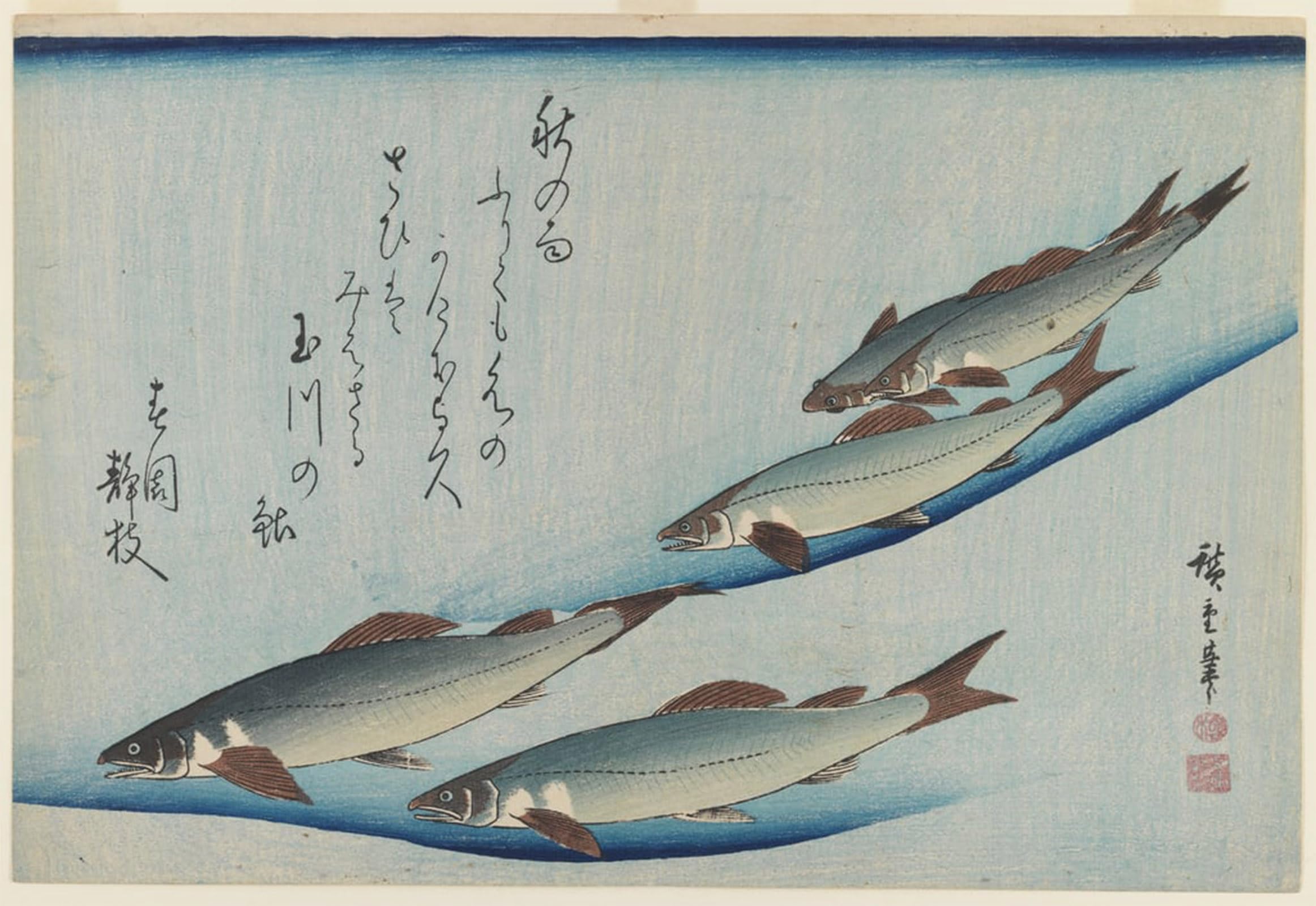 SERENDIPITP Abstract Painting Mural Print Picture Wall Decor Painting School of Five Sea Trout Edo Period by Utagawa Hiroshige Vintage Wall Artwork for Home Decor 60x90cm
