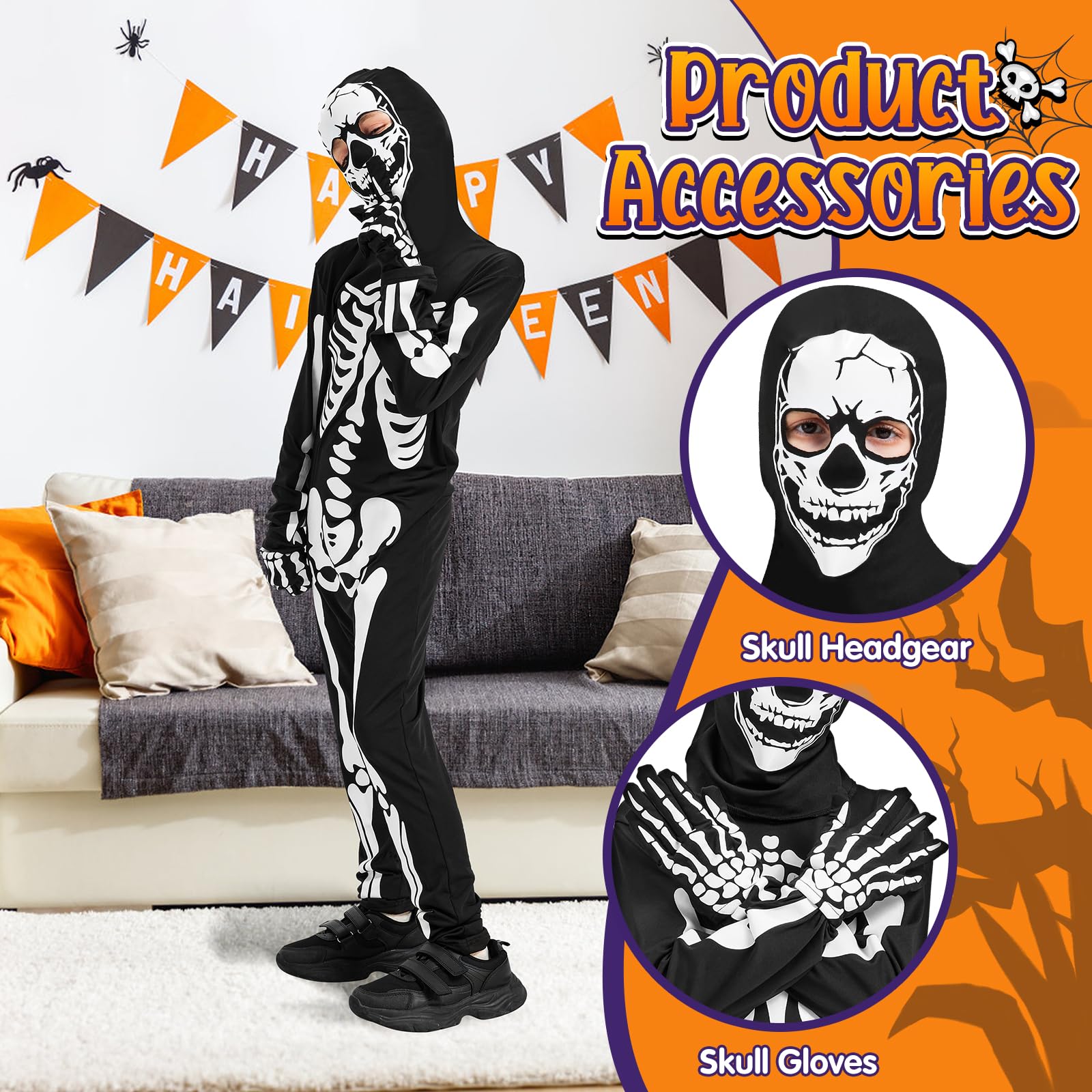 Akosuntoys Scary Halloween Costumes for Kids Skeleton Costume Kids Halloween Costumes for Boys Glow in The Dark Skeleton Costume Kid 4-6 - Image 3