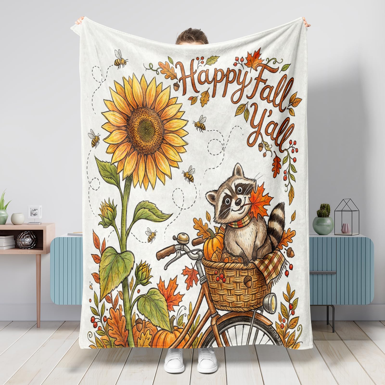 Couverture raton laveur aquarelle, l'idée cadeau idéale pour décorer une maison de vacances