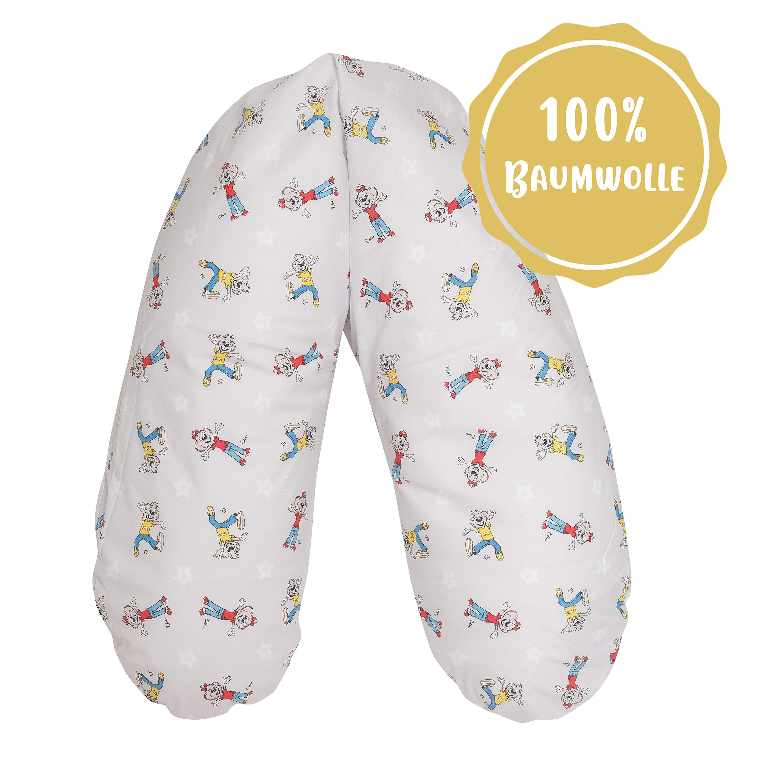 ED & EDDA - Cojín de lactancia (190 cm, relleno de microperlas EPS, certificado TÜV, funda 100% algodón, diseño de estrellas gris)