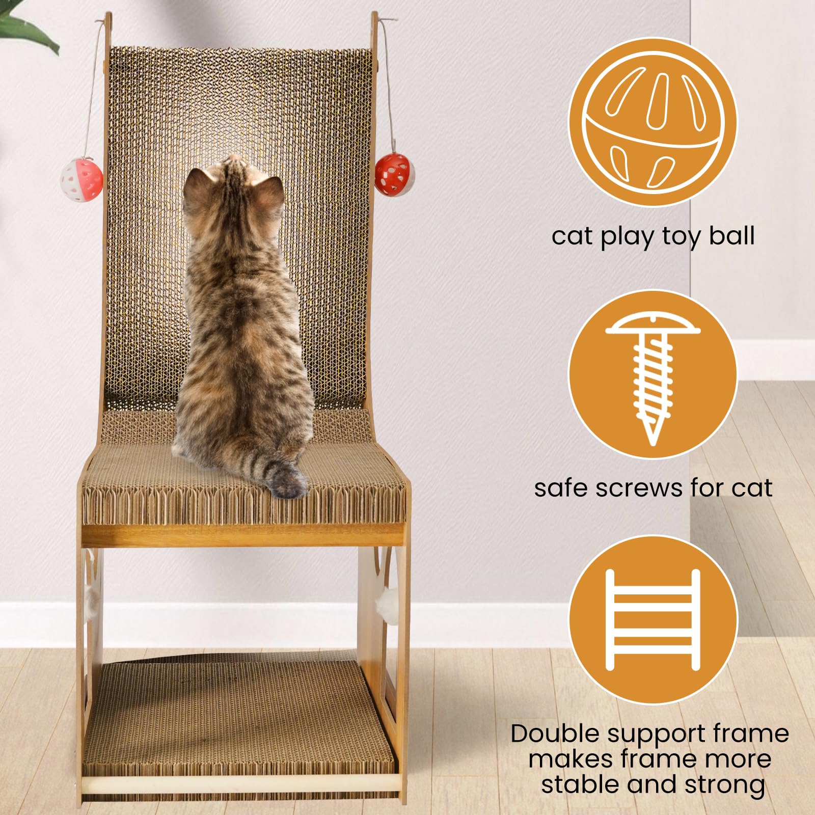 YEMOO Rascador para gatos, tabla rascadora de doble capa en L, rascador vertical en forma de L para protección de pared y sofá, rascador de cartón para gatos con 2 juguetes de bola para gatos de