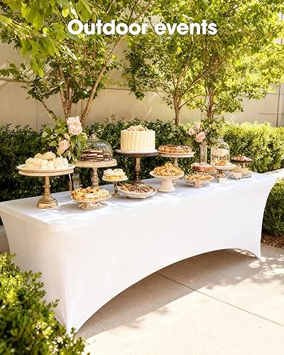 Miniatura 6 de Pureegg Mantel de elastano de 6 pies, paquete de 2, paño ajustado y ajustado para mesa rectangular, sin arrugas y elástico para fiestas, bodas,