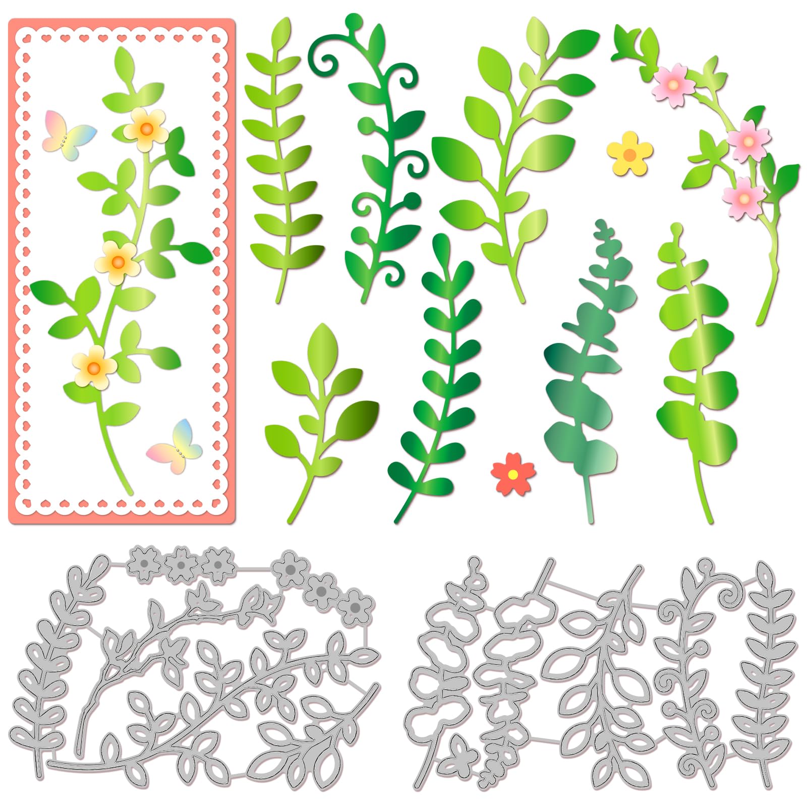 GLOBLELAND Leaves Branches Cutting Dies for DIY Scrapbooking Metal Branches Flowers Die Cuts Template for Paper Card Making Decoration Album Craft Decor