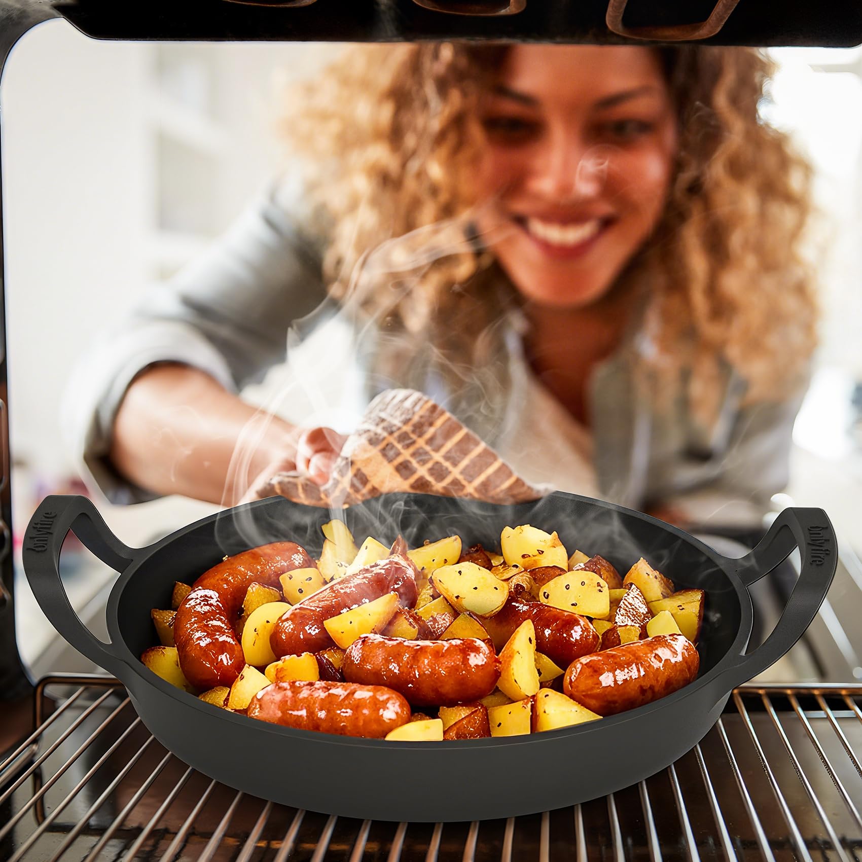 Onlyfire Poêles Gril en Fonte Ø 26.5 cm, Poêle à Griller avec Poignée, Accessoire de Barbeque pour Induction, Four, Barbecues à Gaz, Charbon et Électrique