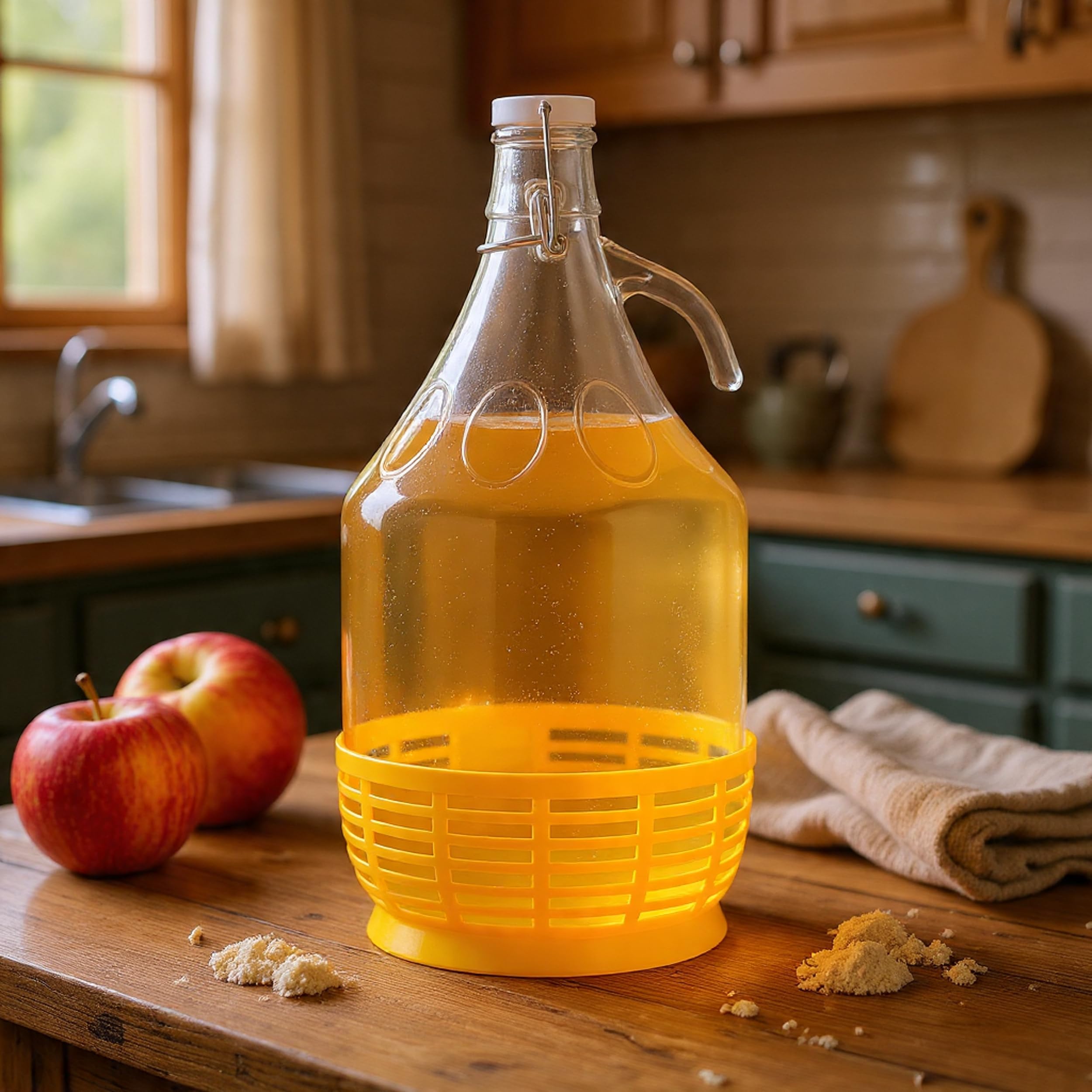 lilawelt24 6 x 5L Glasballon (Gallone) mit Bügelverschluss, Henkel & Kunststoffkorb - Glasflasche für Wein, Gärung, Saft, Likör & Einmachen
