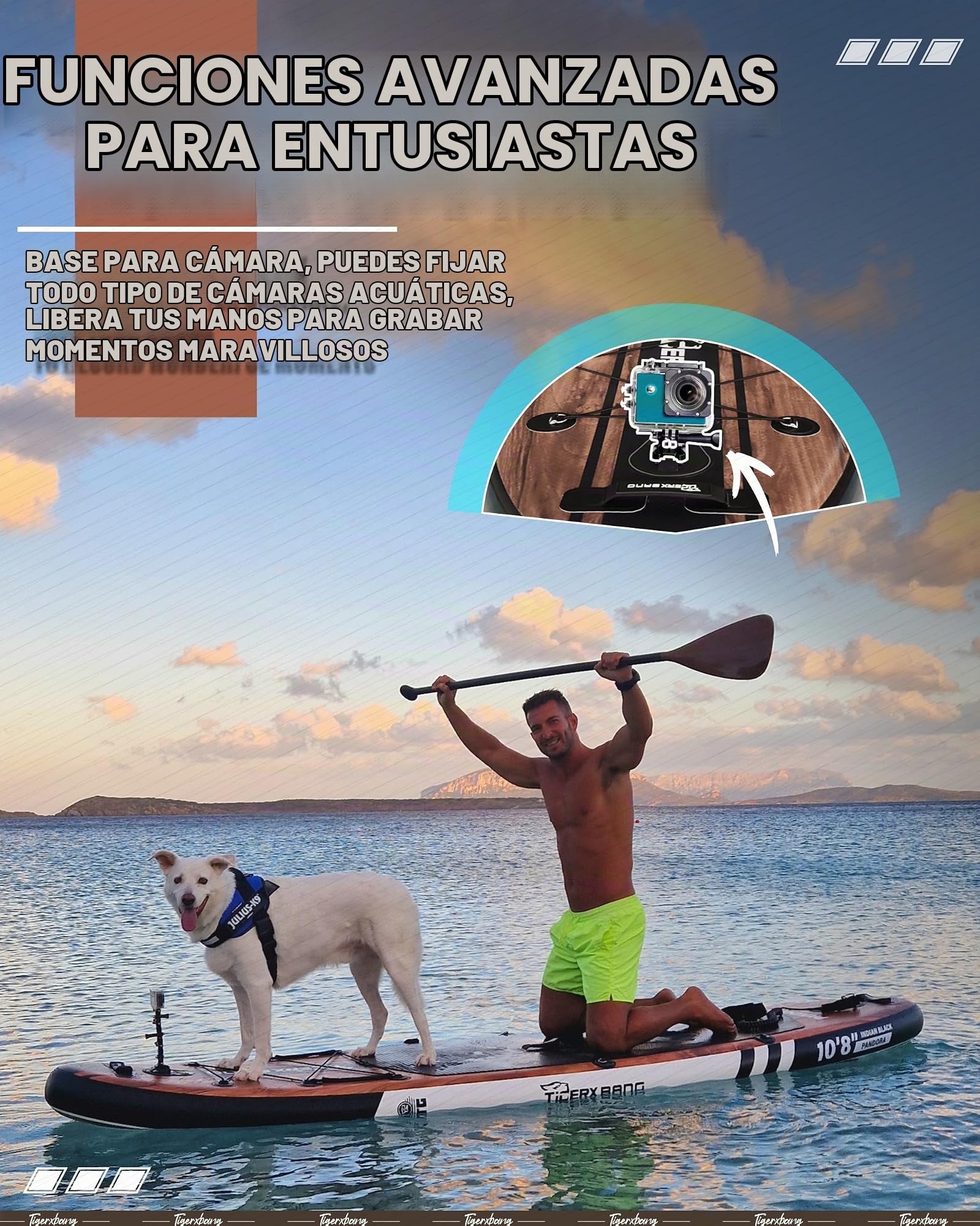 TIGERXBANG Tabla de Paddle Hinchable 330cm, Extra Ancha, Asiento Mejorado, Soporte para Accesorios y Sostenedor para Caña de Pescar, Accesorios Premium para Paseos Recreativos y Pesca