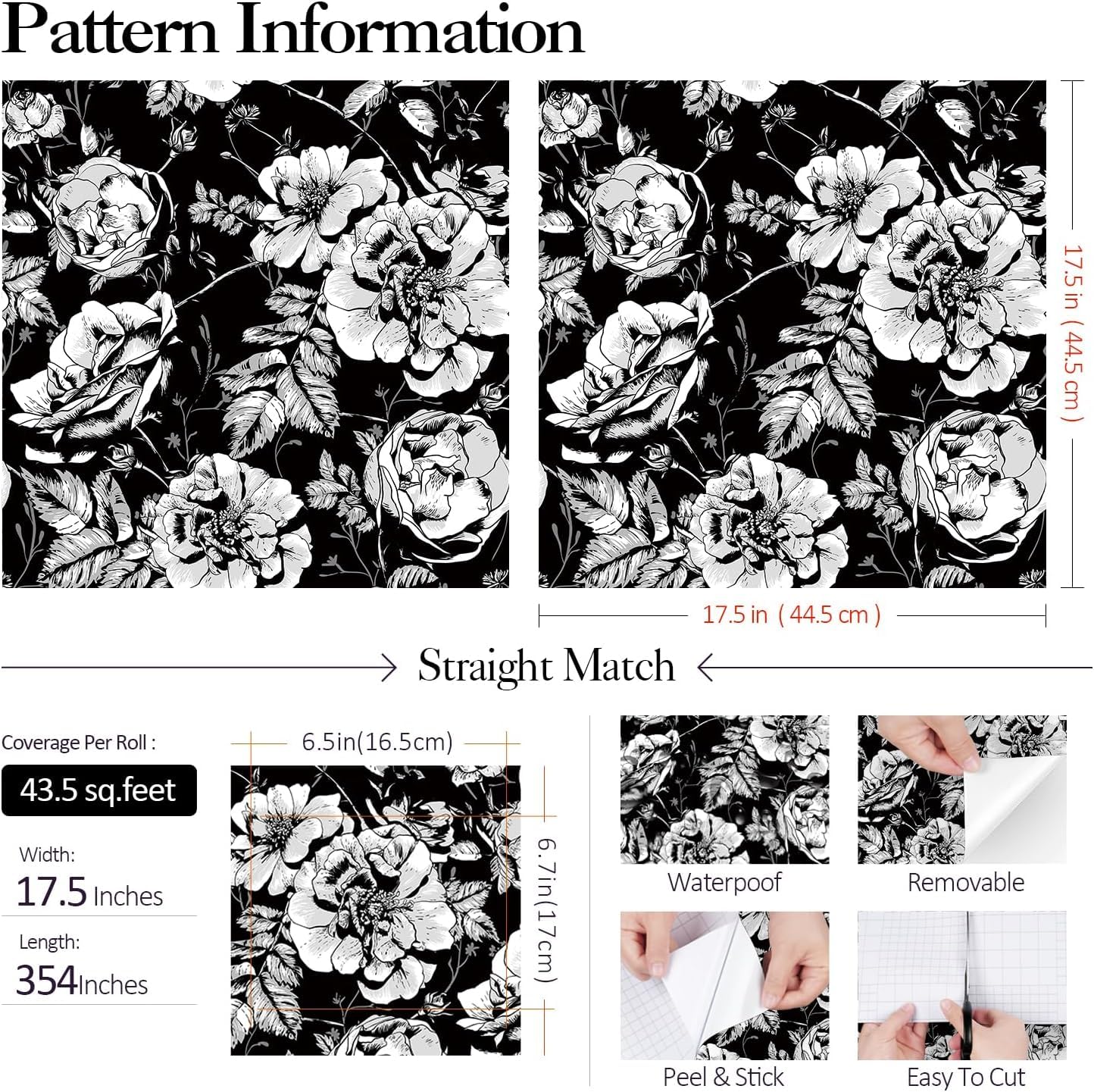 FunStick 44.5CM×9M Papel Pintado Flores Blanco y Negro Gótico Papel Adhesivo para Muebles Flores Papel de Pared Decorativo para Salon Baño Blanco y Negro Rosas Papel Pared Autoadhesivo Dormitorio