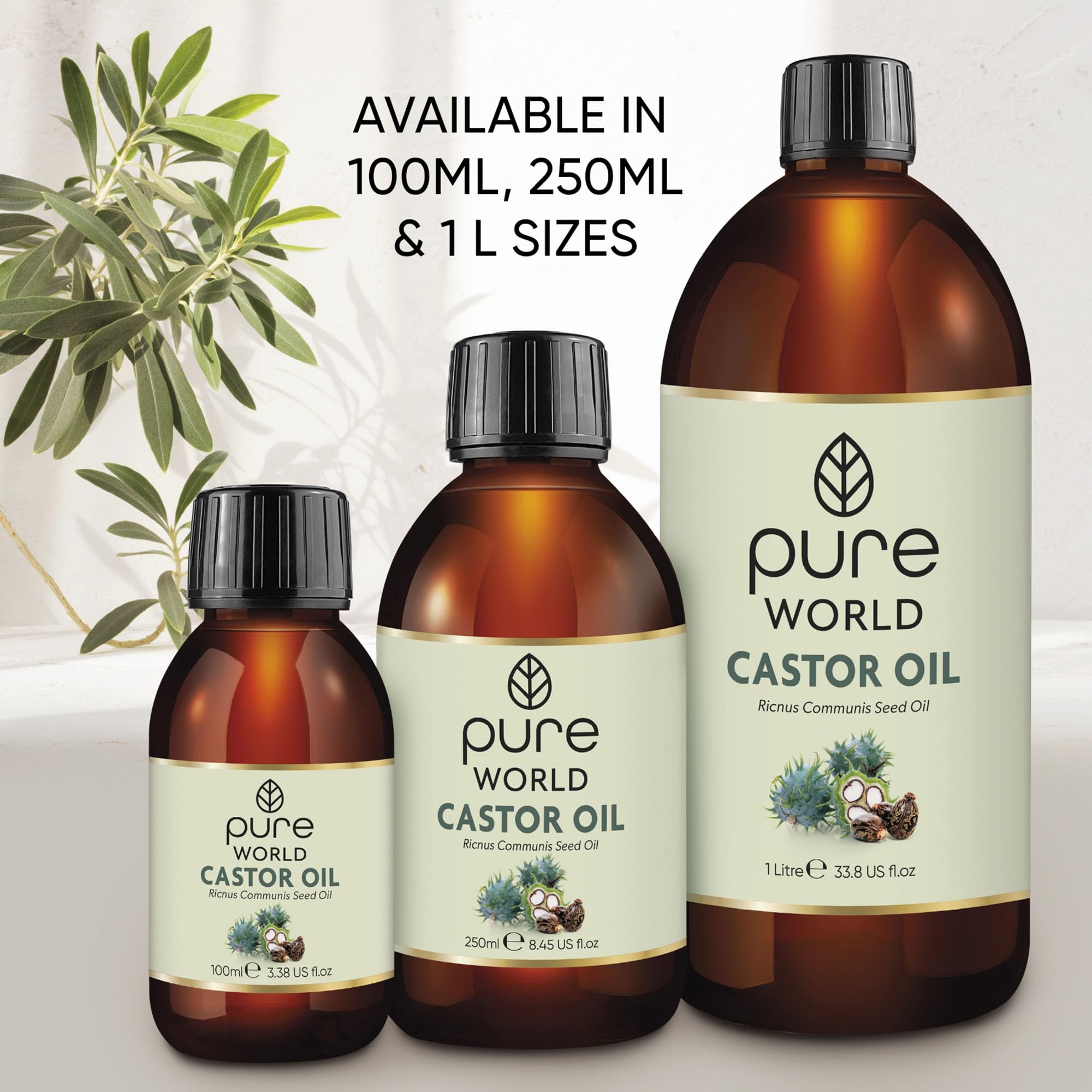 Pure World Natural Castor Oil 100ml. Cold & Freshly Pressed 100% Pure and Undiluted Hexane Free for Eyebrows, Nails, Beard, Hair, Eyelash Growth Cruelty Free Food Grade — view 8