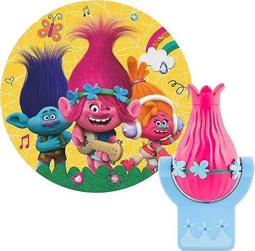 Miniatura 1 de Projectables Trolls World Tour - Luz nocturna LED, enchufable, del atardecer al amanecer, con certificación UL, imagen de amapola, rama y DJ Suki en