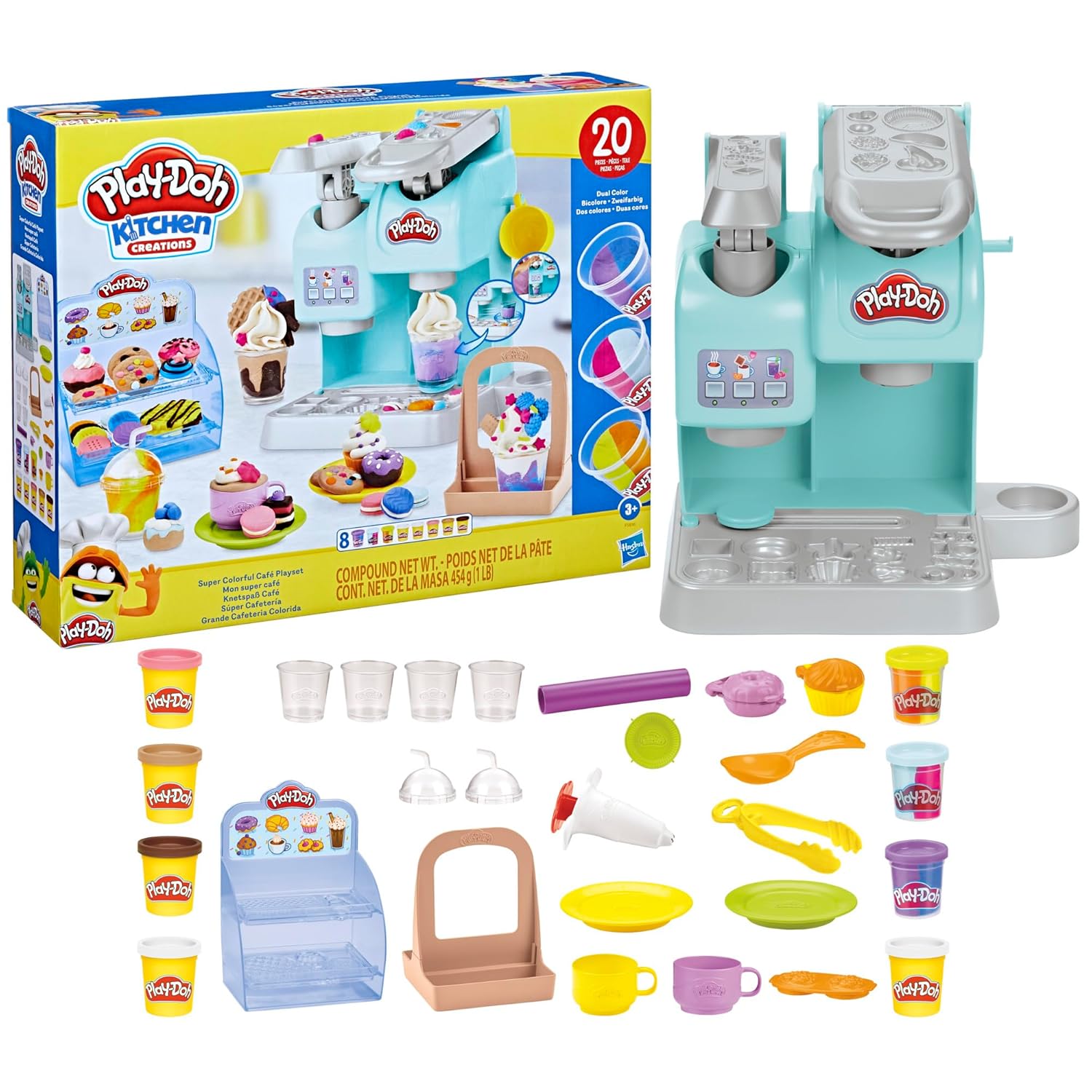 Play-Doh Kitchen Creations Super Colourful Cafe Play Food Coffee Toy with 20 Accessories and 8 Pots