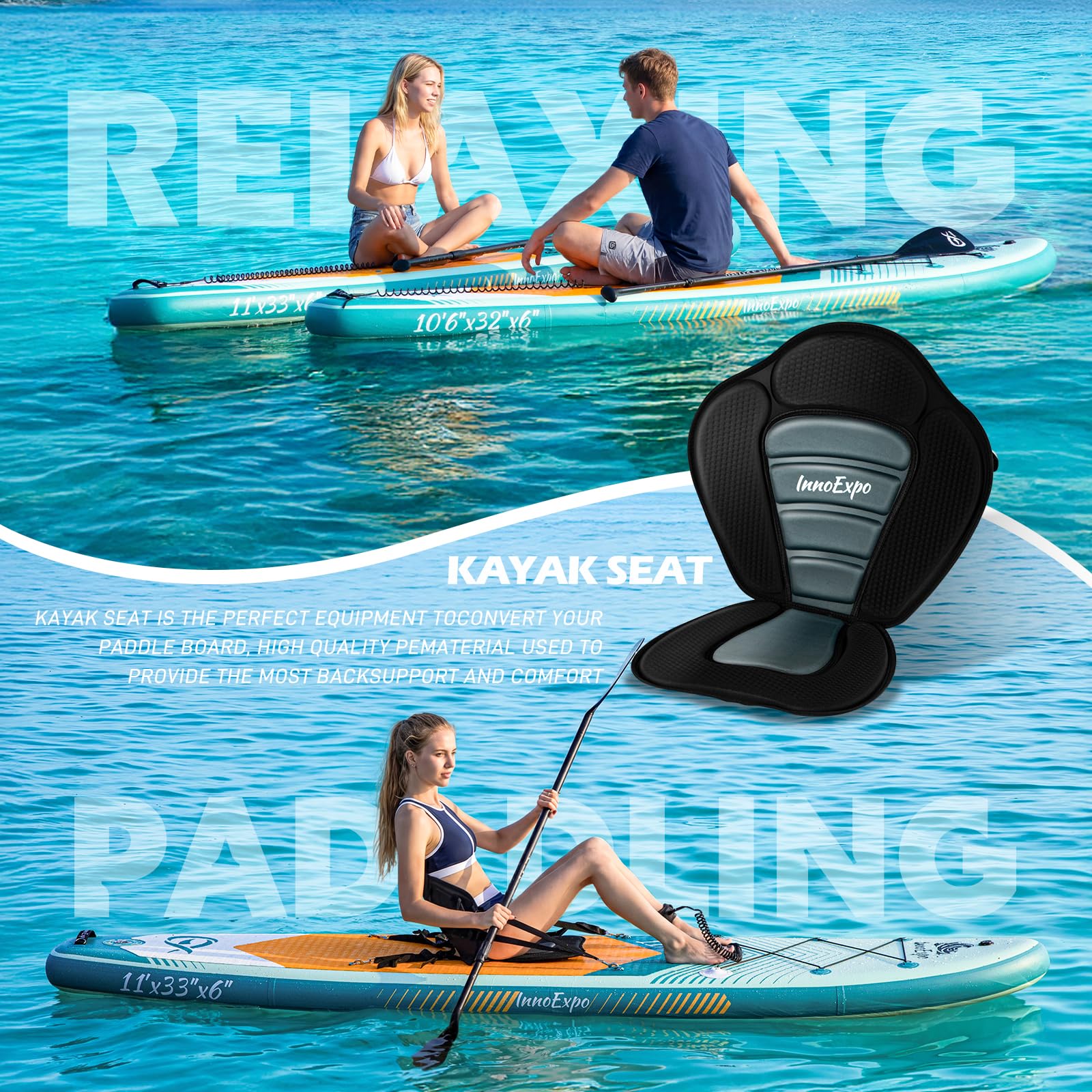 InnoExpo Aufblasbare Stand-Up-Paddle-Boards mit Premium-Zubehör, breites, stabiles SUP-Paddelboard-Design, rutschfestes Komfort-Deck für Jugendliche und Erwachsene