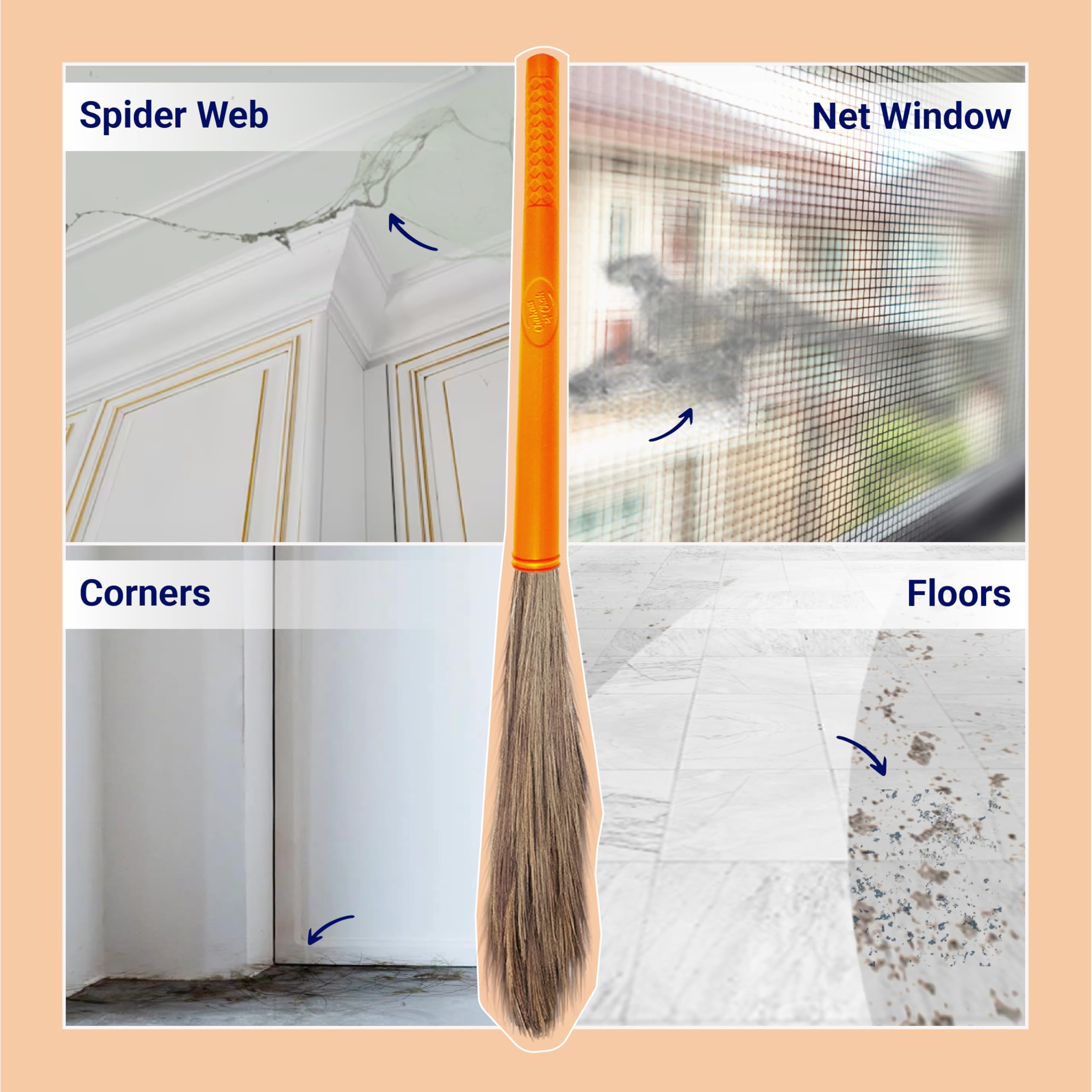 Chakaachak Shakti Grass Broom | Meghalaya Grass Jhadu for Home Cleaning | Long Lasting & Durable Zadu | Fine Dust Remover for Floor & Ceiling | Plastic Handle | Lightweight & Eco-Friendly 2