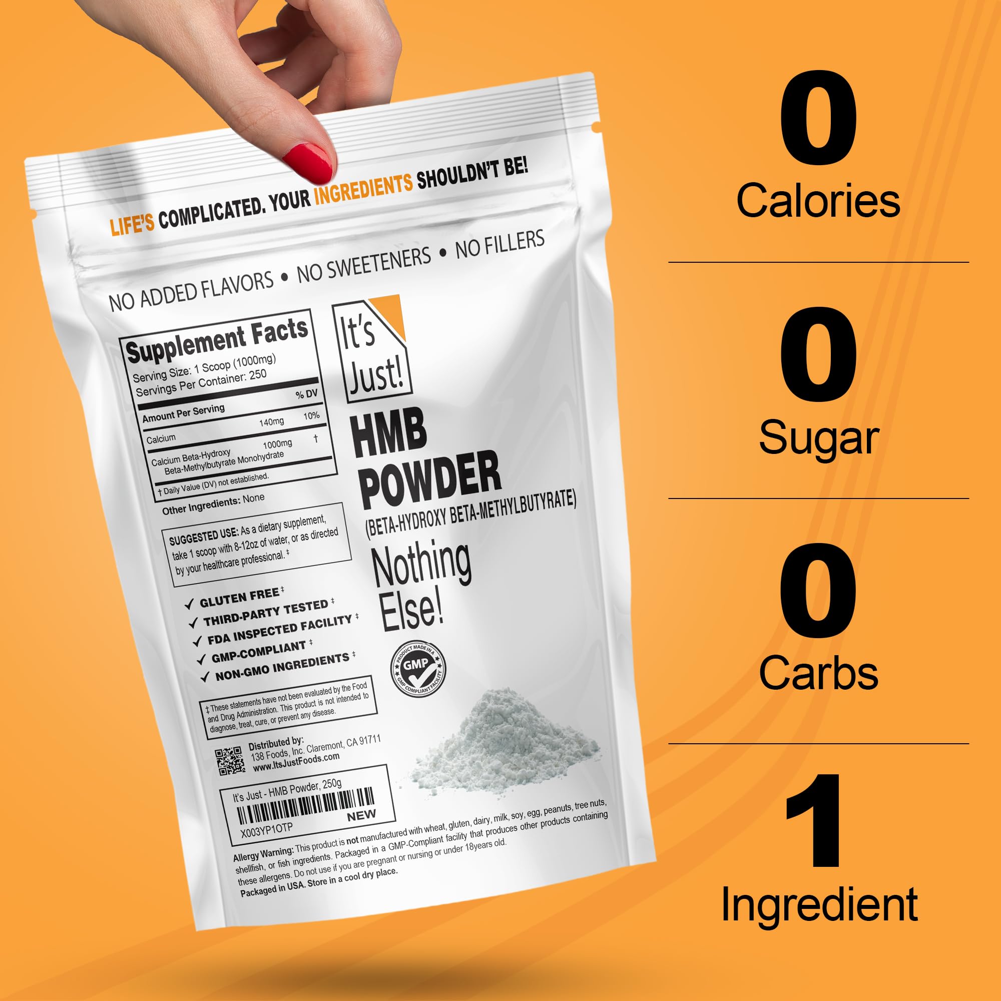 It's Just! - HMB Powder, Beta-Hydroxy Beta-Methylbutyrate, Unflavored, 250g — Amazon image 3