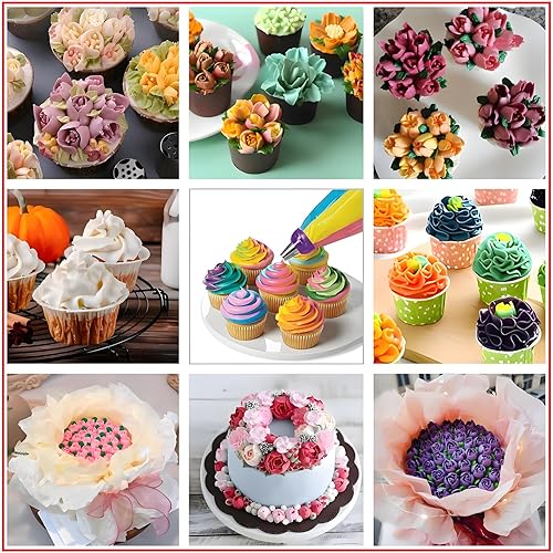 Miniatura 6 de Juego de 166 puntas de tubería rusas, con 30 puntas rusas numeradas, 24 puntas de glaseado numeradas, tabla de patrones, 1 punta de bola, 2 puntas