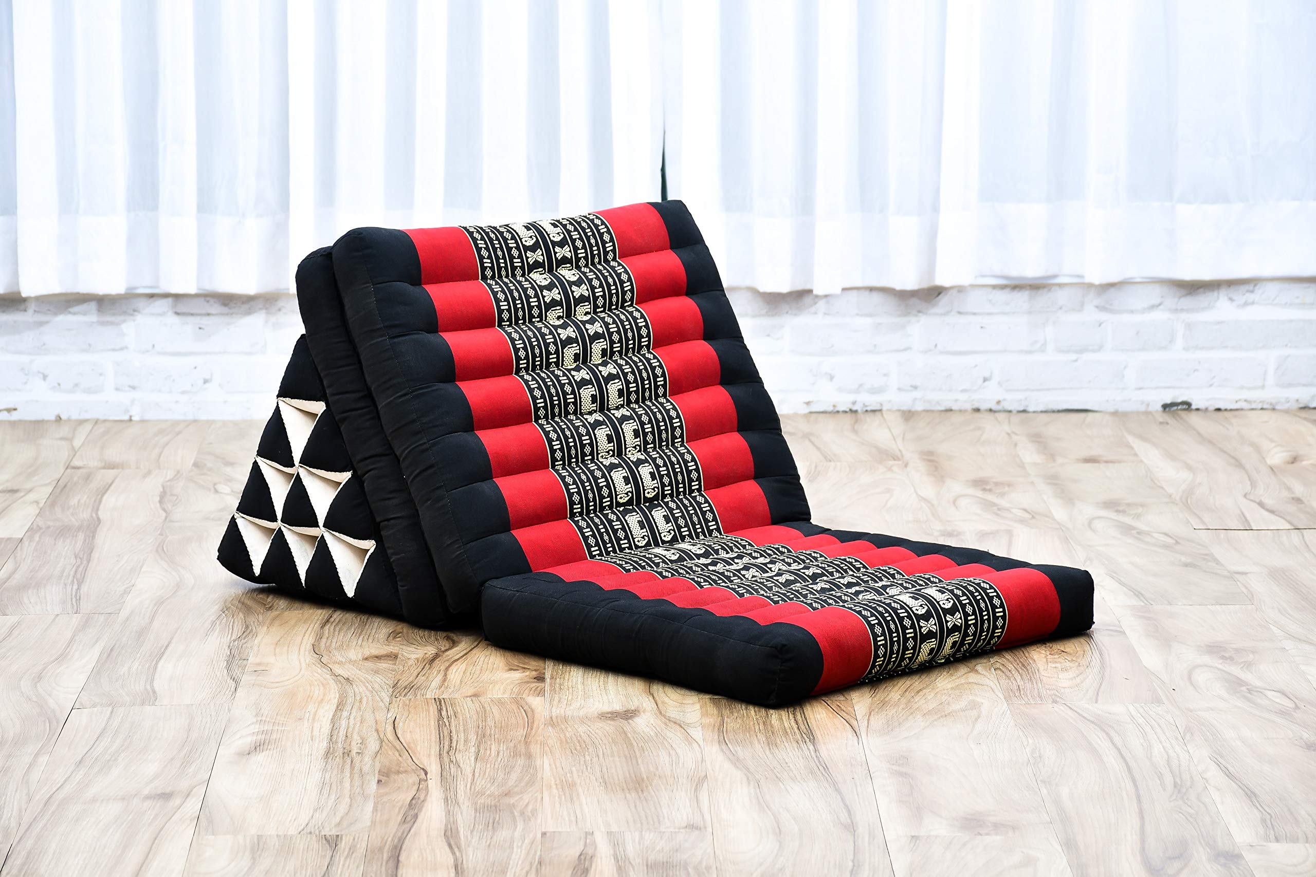 Leewadee Thai Faltmatte 170 x 53 cm - Kapok Bodenkissen Dreieckslehne zum Loungen & Entspannen