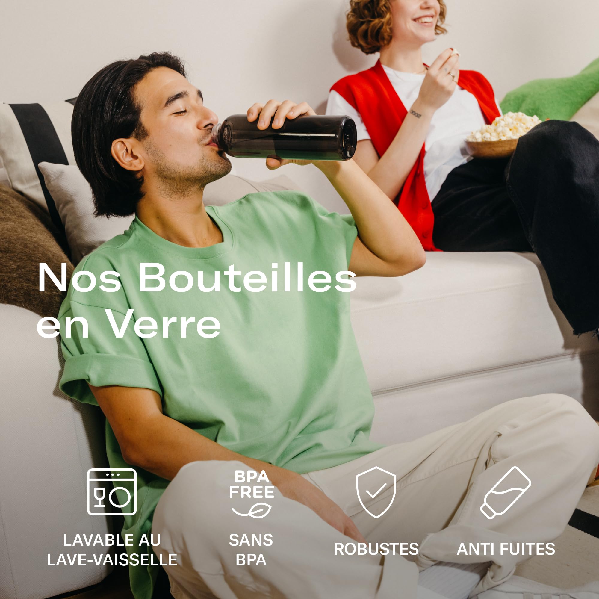 Coffret Dégustation COLA waterdrop®, Gourde + 24 boissons en cube, pastilles effervescentes, soda à la noix de kola et de vitamines sans sucre, Bouteille d'eau en verre, eau aromatisée