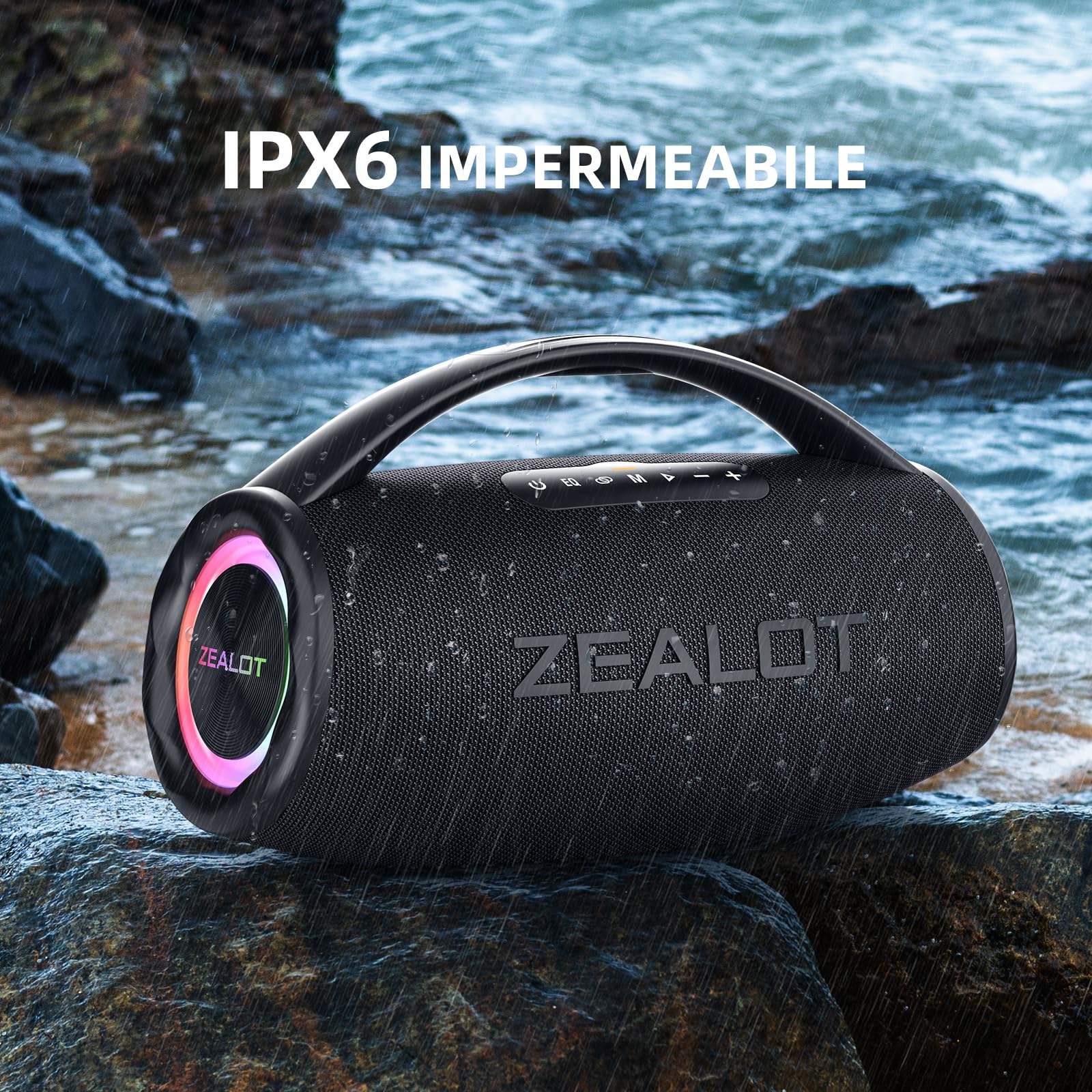 ZEALOT Cassa Bluetooth,80W Altoparlante Bluetooth con Bassi di Aumento,Impermeabile IPX6,Luce LED,Bluetooth 5.2,Cassa Bluetooth per Campeggio,Spiaggia,Regal