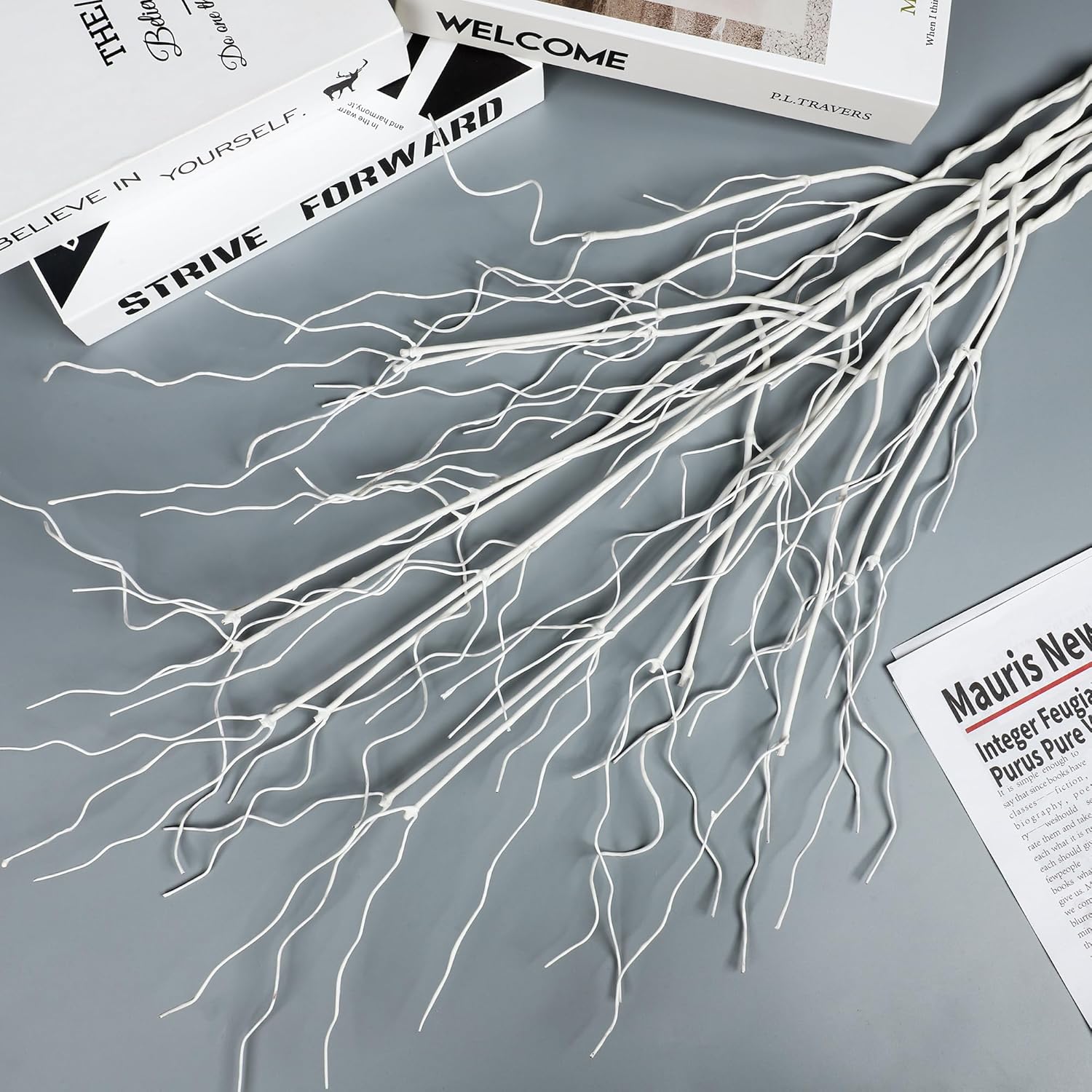 12PCS White Artificial Curly Willow Branches Lifelike Dried Twigs 29.5 Inch Bendable Sticks Stem for Vase DIY Craft Garden Office Wedding Home Decor
