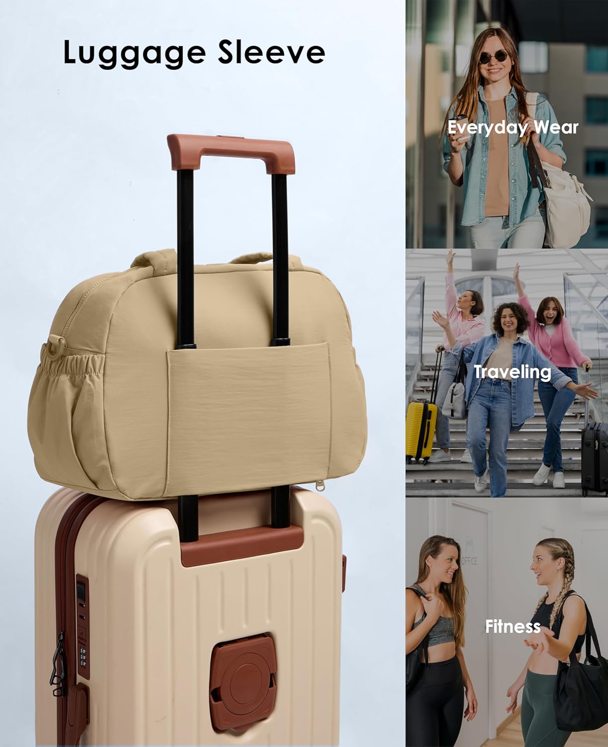 Gym Bag for Women, Travel Duffle Bags with Wet Pocket, Lightweight Carry on Bag Overnight Weekender Duffel Bag, Water Resistant (Camel) - Image 6