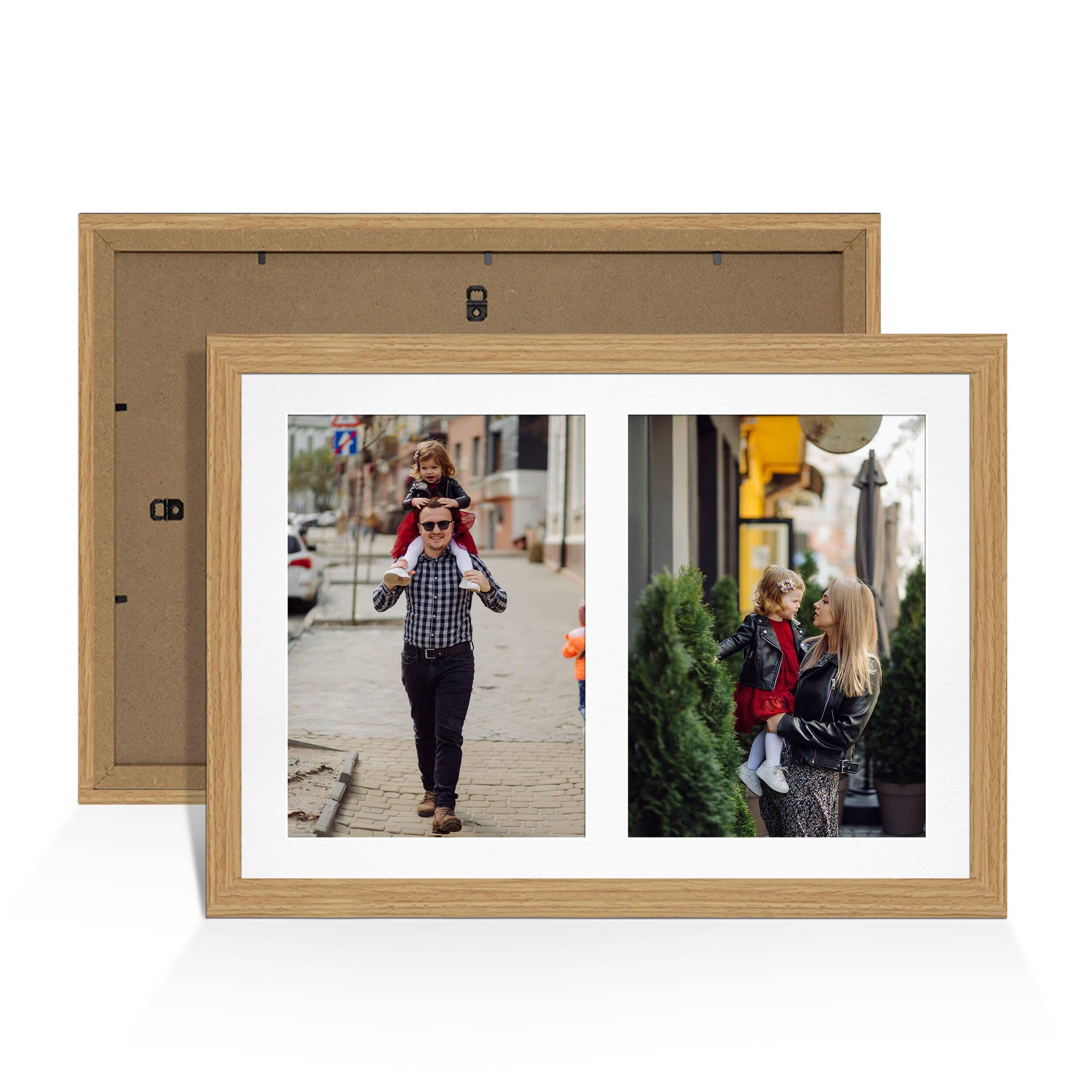 Alison Kingsgate Light Oak 20x14 Photo frames for multiple pictures -2 Apertures Collage Frame with White Mount - Holds (2x) A4 Photos - Engineered Wood & Perspex