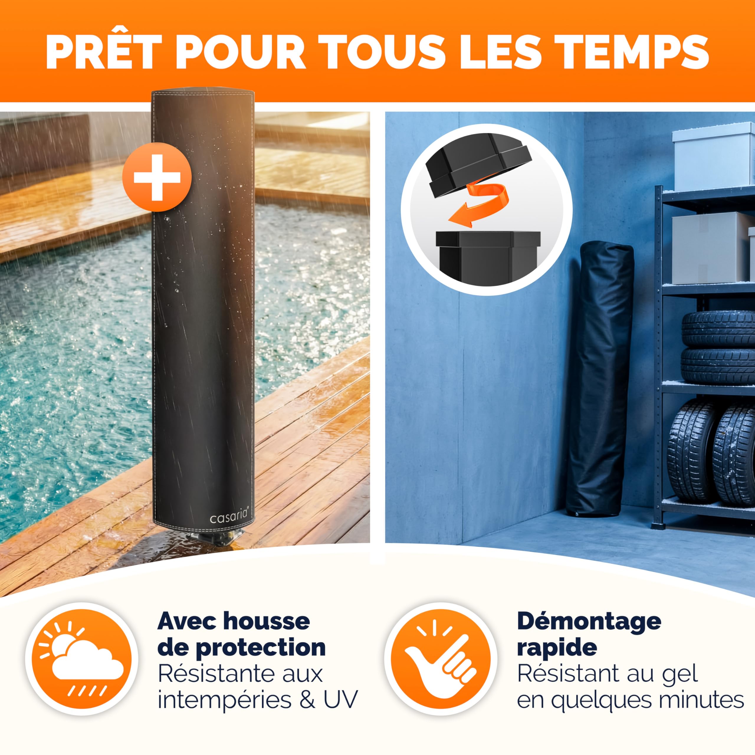 Casaria® Douche Solaire Jardin 35 L - 216 cm - Pommeau de Douche pivotant Ø15 cm - Douchette extérieur Eau Chaude - avec raccord Tuyau d'Arrosage & Housse de Protection - Piscine, Terrasse, Camping