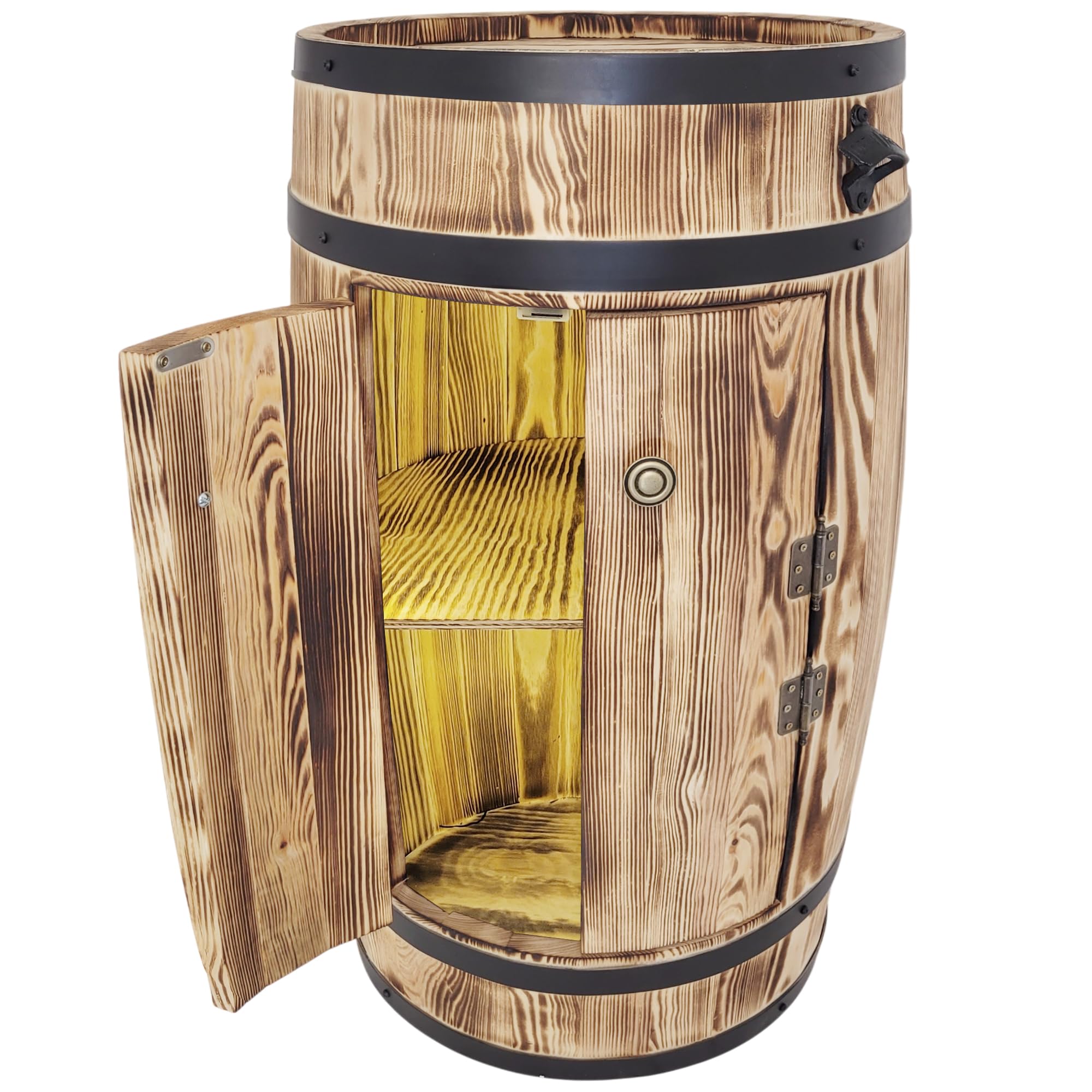 weeco Casa bar in botte di legno con illuminazione a LED e porte, 2 ripiani per bottiglie, stile rustico, mobili da bar 80 x 50 cm