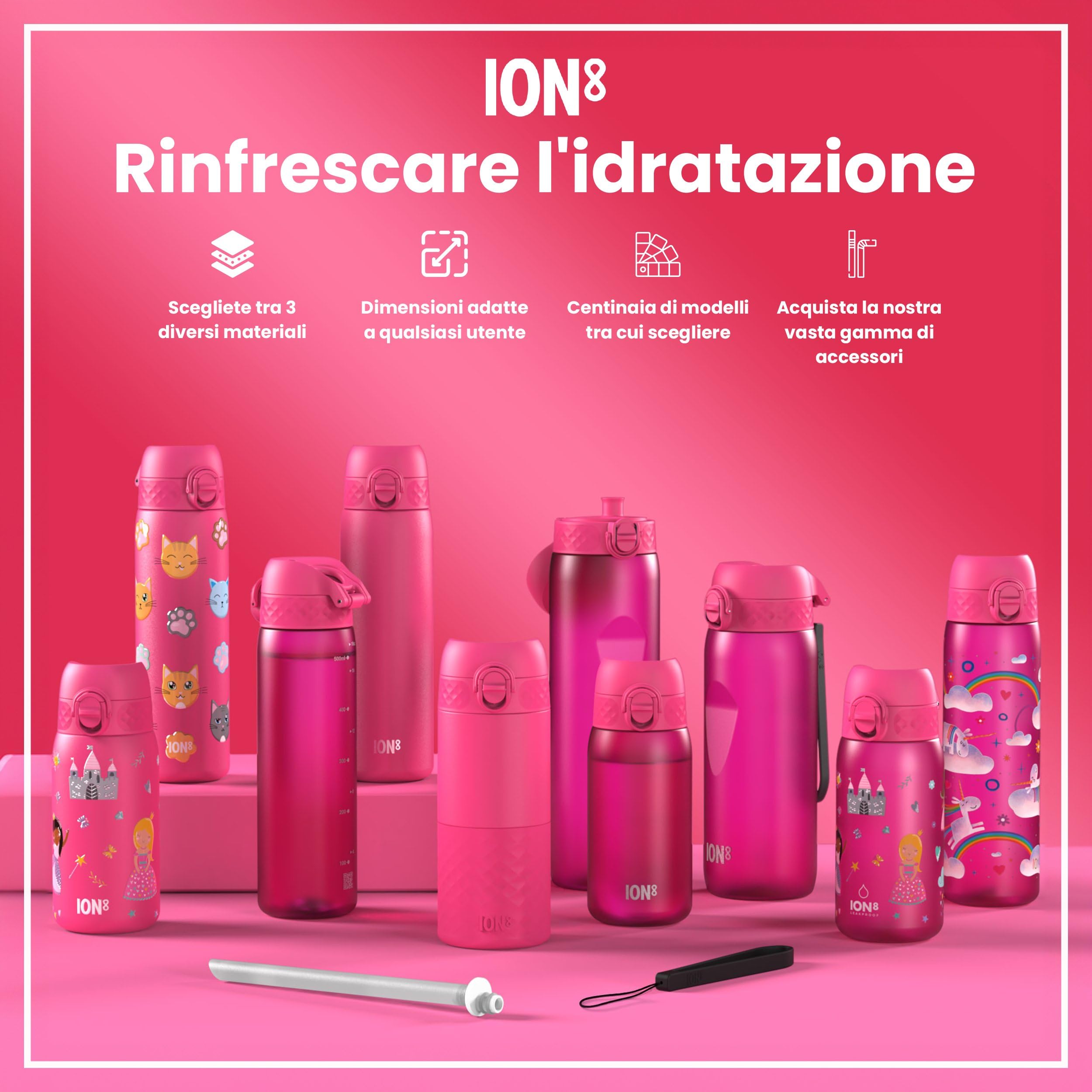 Ion8 Borraccia Inox Leggero per Bambini, 400ml, Non Isolato, a Prova di Perdite, Facile da Aprire, Serratura Sicura, Lavabile in Lavastoviglie, Facile Pulizia, Durevole e Antigraffio, Principessa