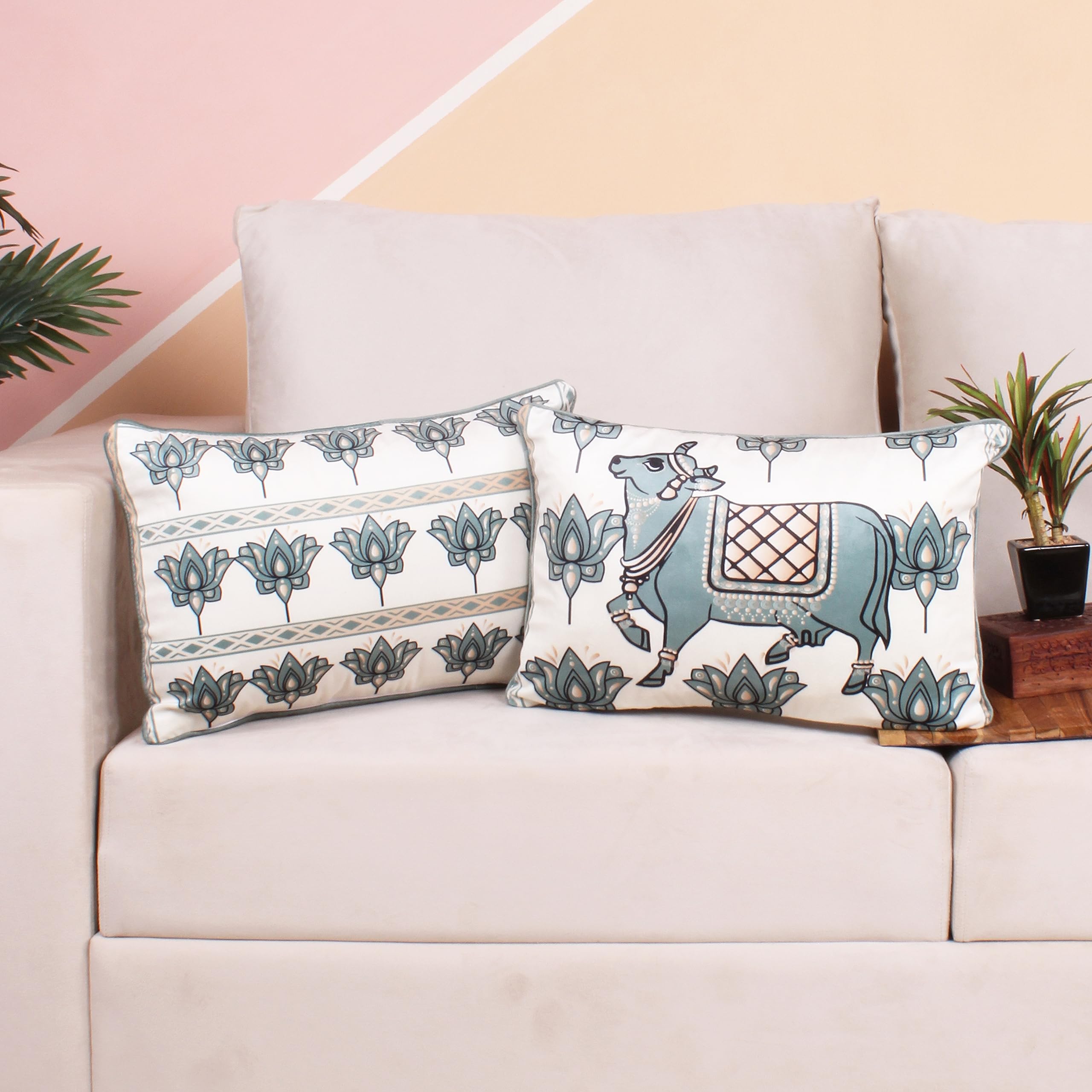 Amazon Brand - Umi. Pichwai Cow Both Sided Printed Velvet Cushion Cover with Piping, Set of 2 Combo, 12 x 18 Inches, (B0BSNH9KF2) Amazon Price History, Amazon Price Tracker