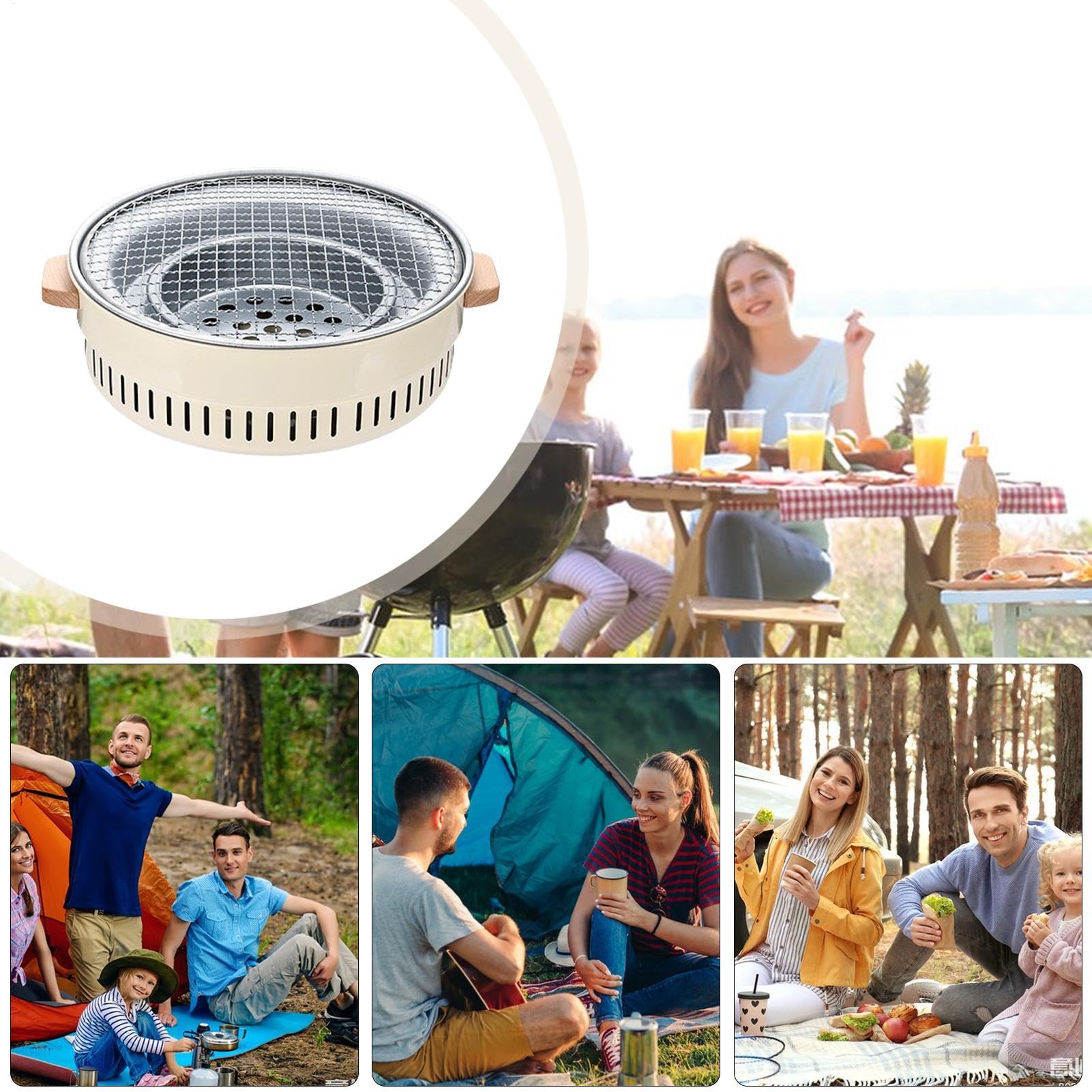 Parrilla De Barbacoa A Carbón Quemador Antiadherente Portátil De 31.75 Cm | Estufa De Carbón Para La Carne De Mesa La Cocina Al Aire Libre El Patio El Balcón El Camping Para Principiantes