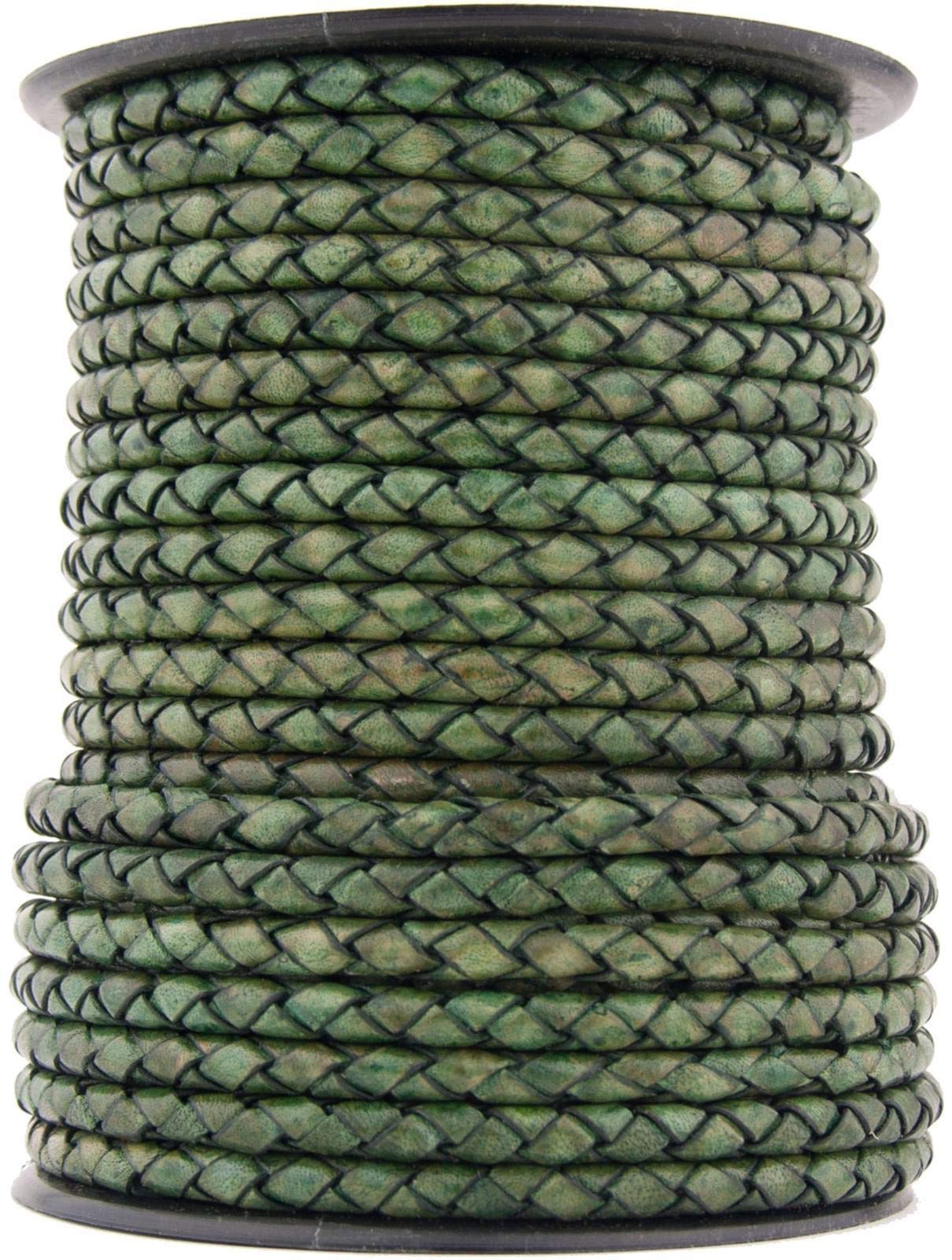 Round Bolo Braided Leather Cord 3 mm 1 Yard Flat Rate Shipping (Green Natural Dye)