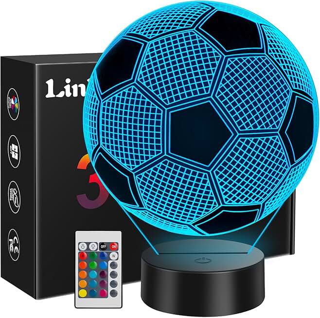 Linkax Football Gifts for Boys, 3D Illusion Football Night Light for Kids Girl Bedroom Decor, 16 Colors Change 5 6 7 8 9 10 11 12 Year Old Boy Birthday Gifts for Teenage Boy Christmas Stocking Fillers