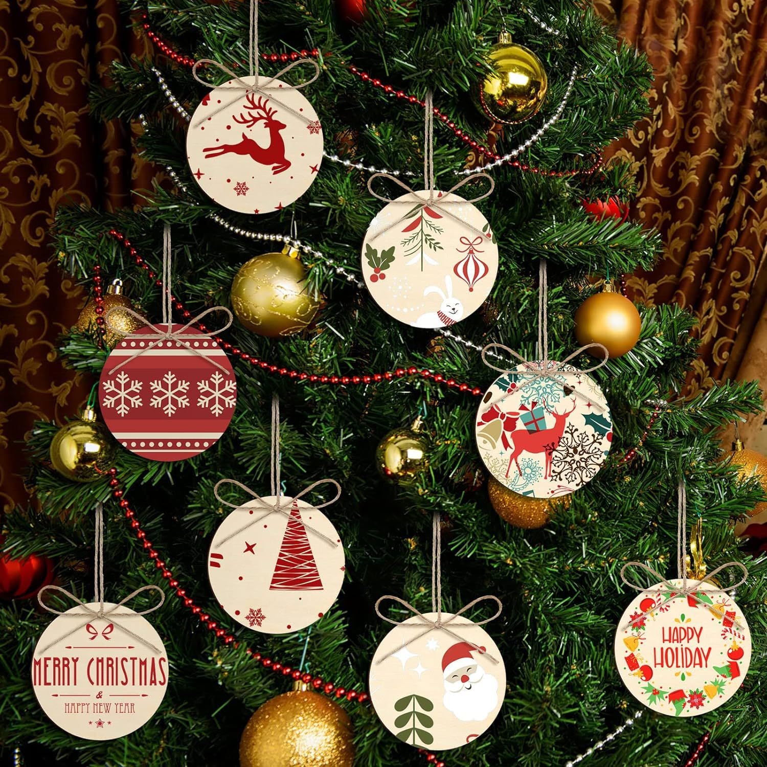 6 pezzi di diametro di 25,4 cm ornamenti natalizi in legno, dischi in legno con fori per fai da te, ornamenti in legno grezzo vuoto, decorazioni natalizie, decorazioni da appendere