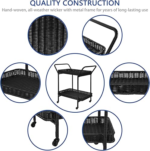 Miniatura 5 de Jeco Carrito de mimbre para patio en negro