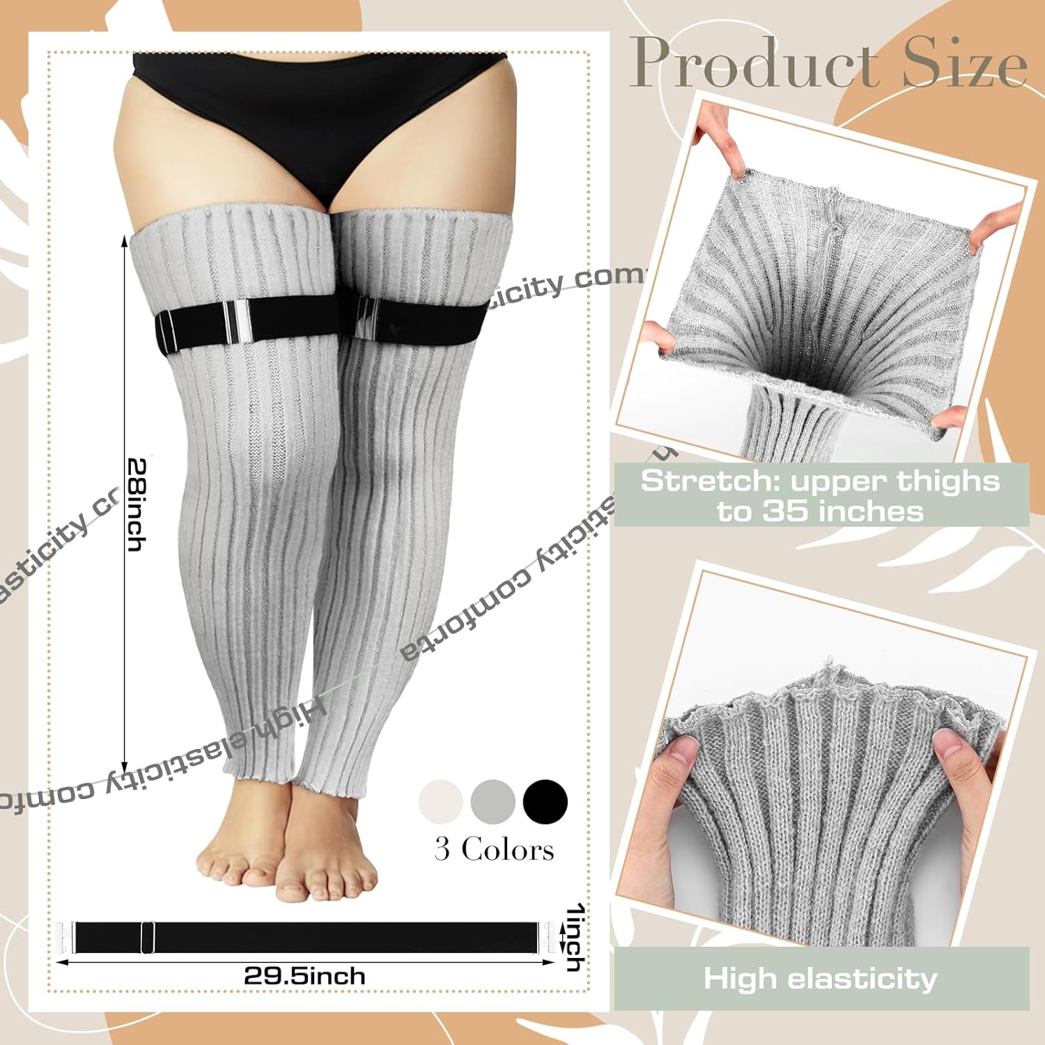 3 Pairs Plus Size Women Leg Warmers Winter Thigh High Socks for Thick Thighs, Extra Long over The Knee Stockings Extra Wide Leg Warmer Footless for Winter Sports Yoga Dance - Image 2