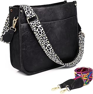 AUYOCO Vegan Leather Crossbody Bags for Women, Crossbody Purse with Guitar Strap Zipped Pockets Handbag Shoulder Bag