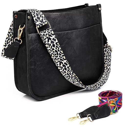 AUYOCO Vegan Leather Crossbody Bags for Women, Crossbody Purse with 2 Guitar Straps Zipped Pockets Handbag Shoulder Bag
