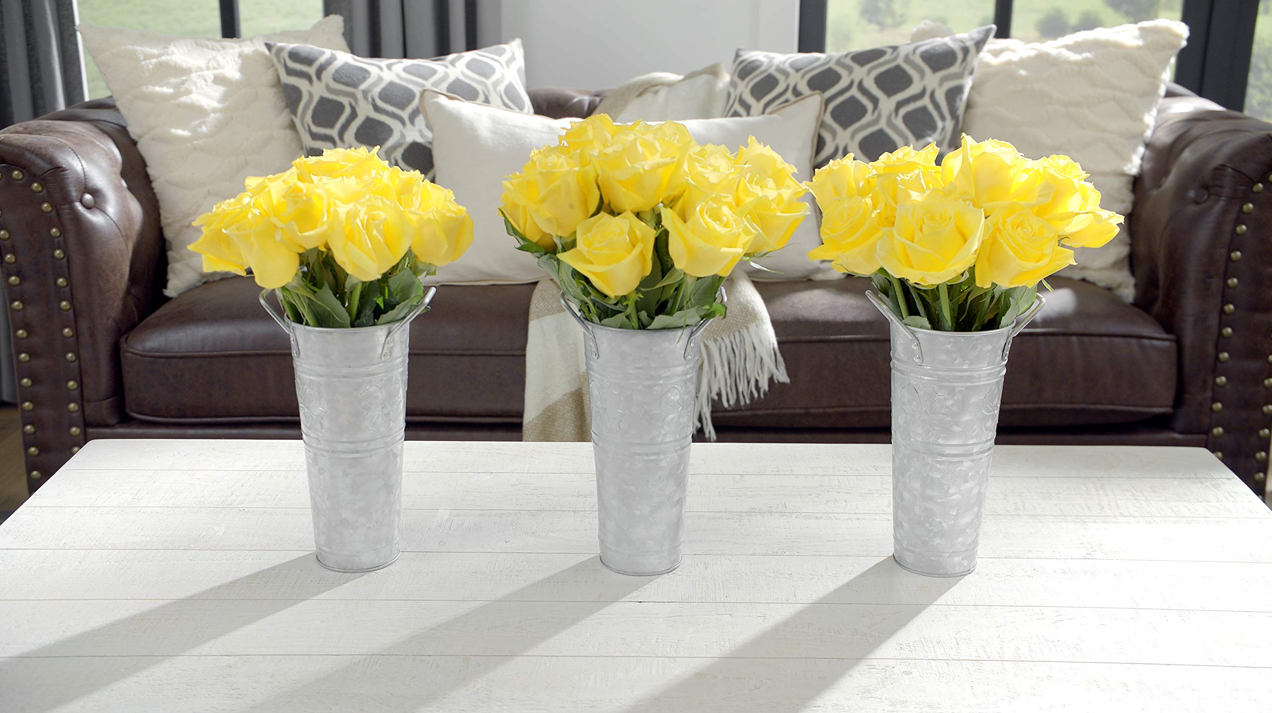 Buy WH Galvanized Metal Farmhouse Flower Vases 9 Inch, Set of 3