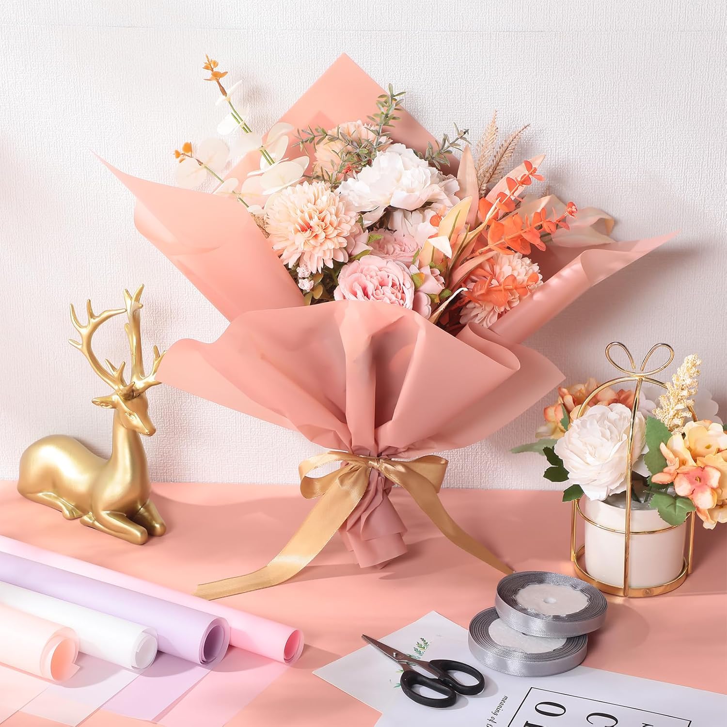 Tenceur 350 Sheets 7 Colors Flower Wrapping Paper 22.5'' Korean Flower Packaging Paper Solid Color Wrapping Paper Waterproof Floral Wrapping for Wedding Birthday Floral Bouquets Gift Paper Supplies