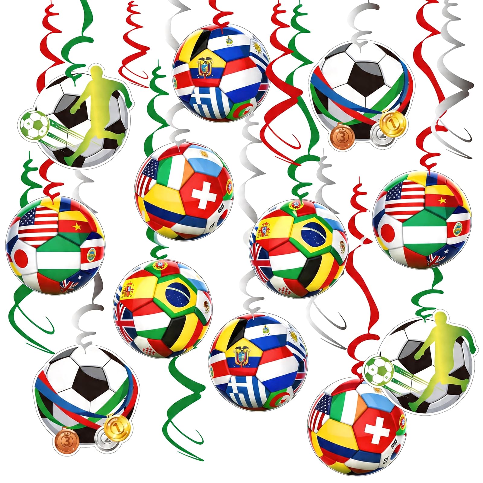 Photo 1 of 12 PCS World Cup Decorations, Soccer Birthday Party Decorations, Hanging Swirl Streamer Hanging Ceiling, 2026 Soccer Theme Party Decorations