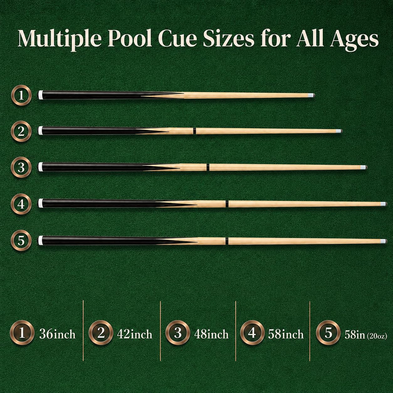 36 Inch 48 Inch 58 Inch Pool Cue Stick Hardwood Billiard Cue Stick for Adults Youth Kids