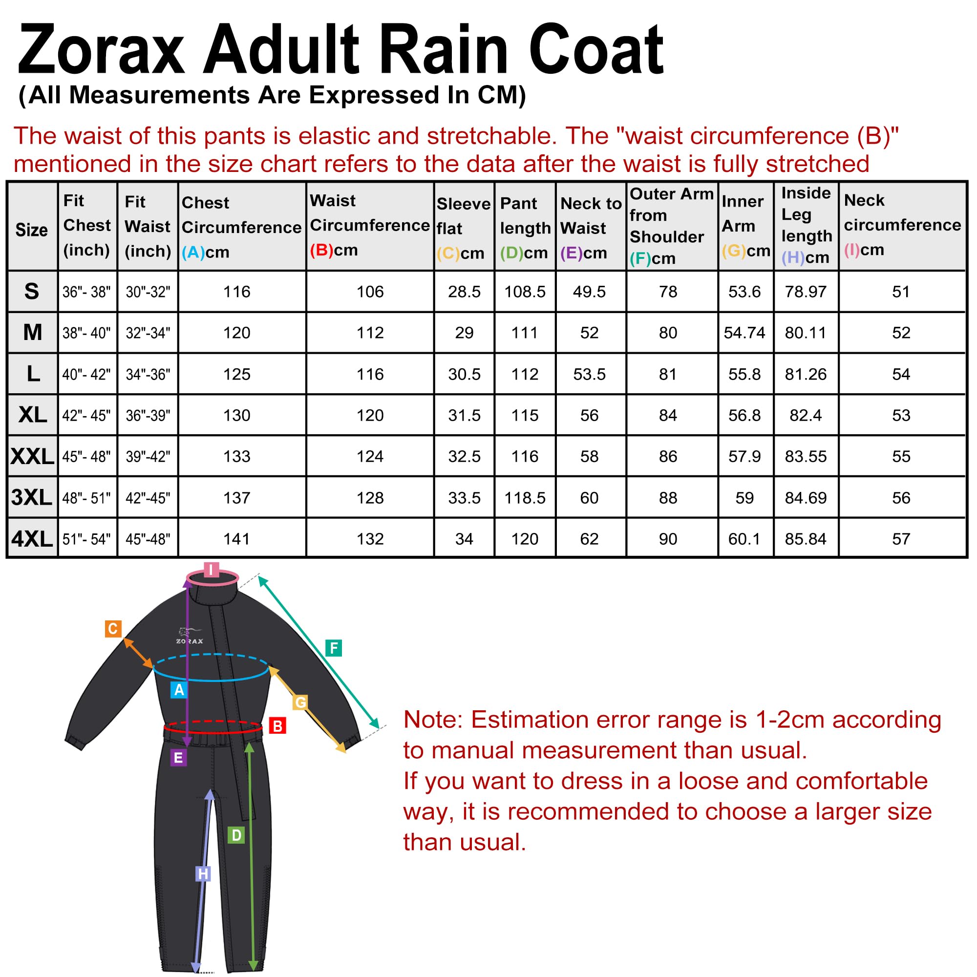Zorax Wasserdichter winddichter Motorrad-Regenanzug für Herren, Regenbekleidung, Regenmantel, Tragetasche, reflektierende Streifen, Schwarz , 4X-Large