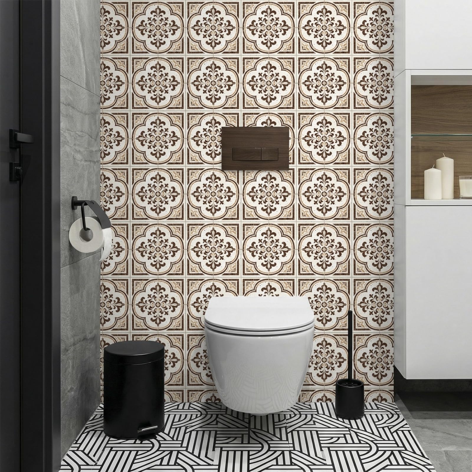 Stick on Tiles Moroccan Brown Marble Kitchen Tile Stickers Waterproof Vinyl Decals Self Adhesive Stick on Bathroom Tiles Backsplash Decorative Tile Covers 30x30 cm/ 10 pcs