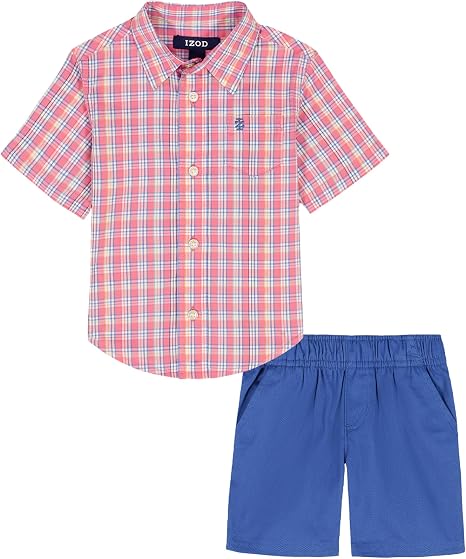 IZOD Boys' 2-piece Short Set, Collared Button-down Shirt, and Performance Shorts